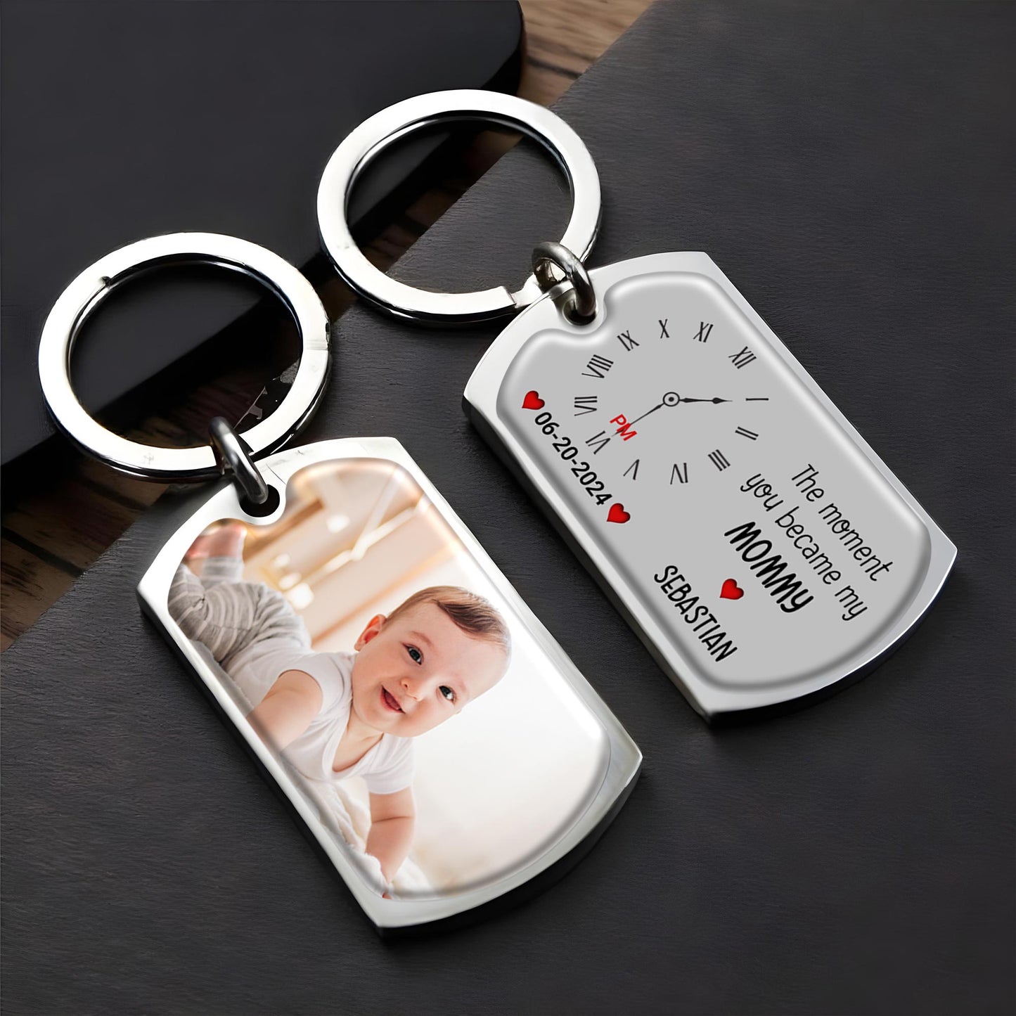 The Moment You Became My Mommy Clock And Heart Design - Personalized Custom Keychain - MOM055_KCH