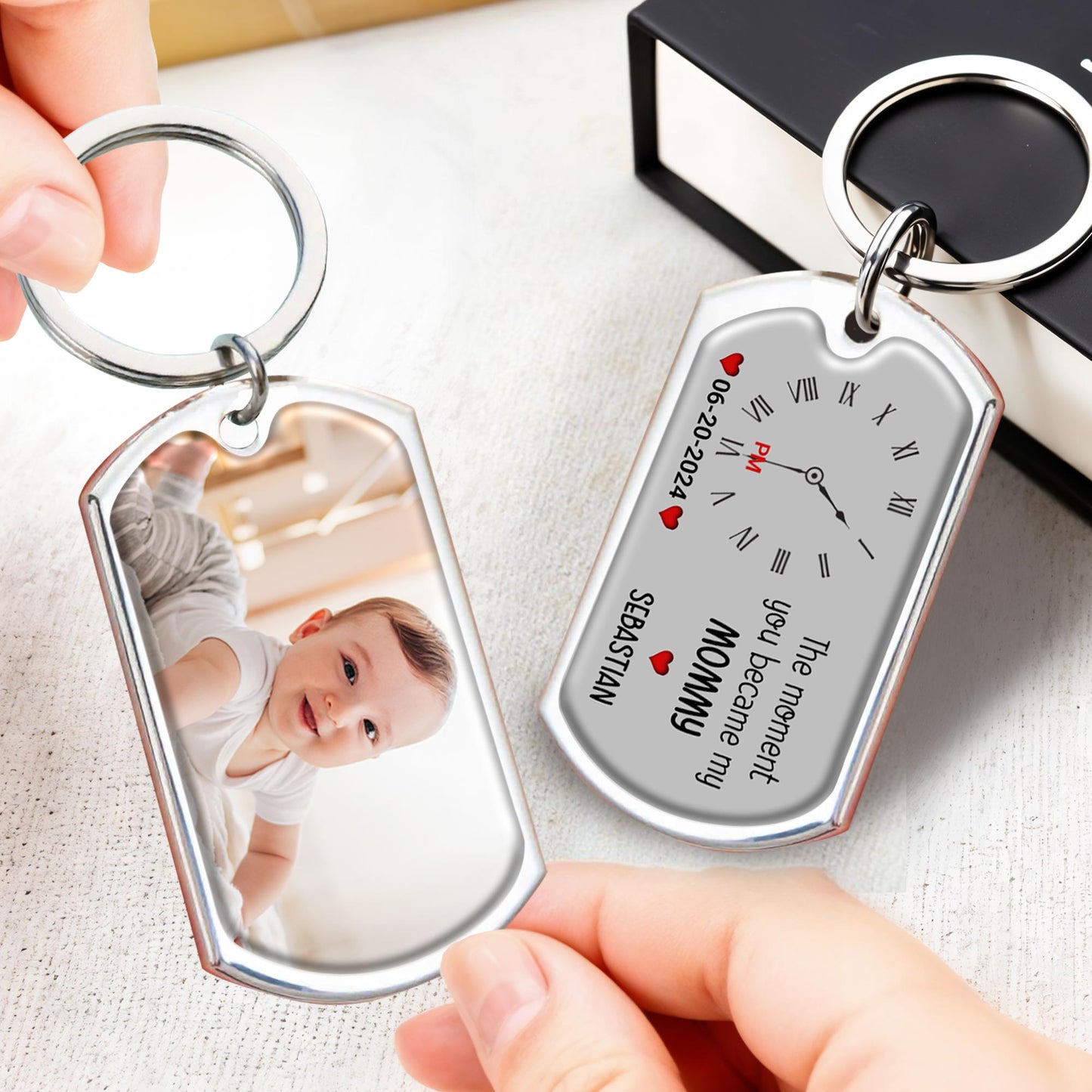 The Moment You Became My Mommy Clock And Heart Design - Personalized Custom Keychain - MOM055_KCH