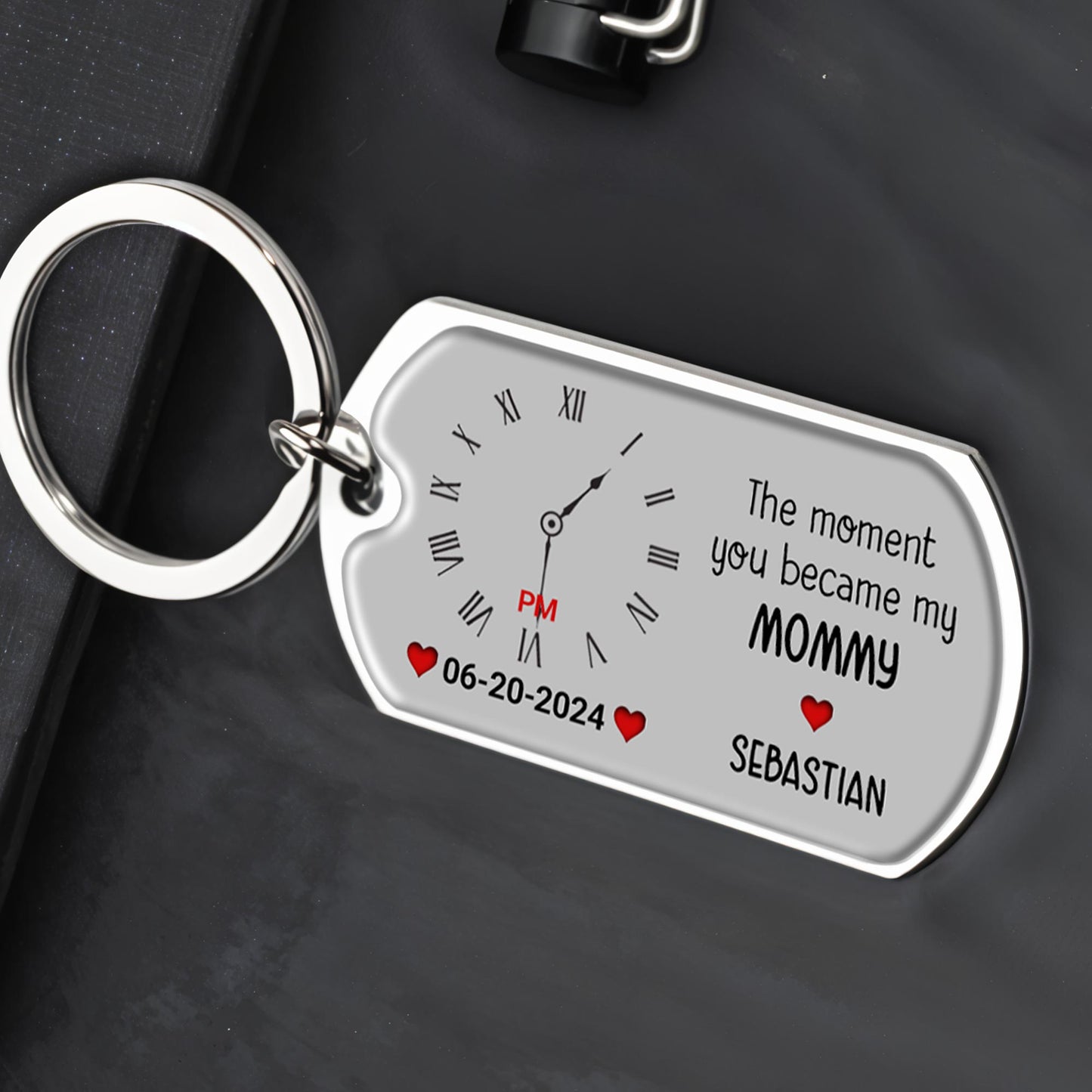 The Moment You Became My Mommy Clock And Heart Design - Personalized Custom Keychain - MOM055_KCH