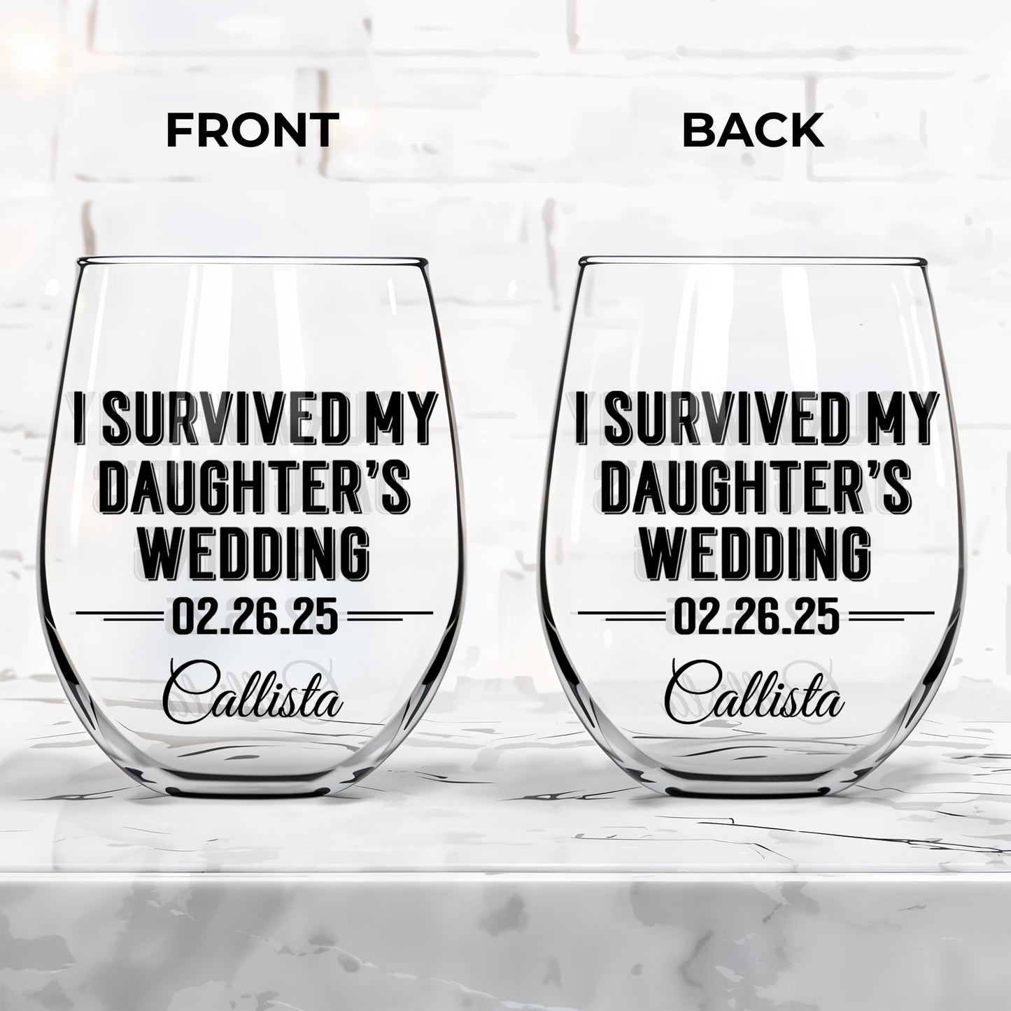 I Survived My Daughter's Wedding Commemorative Glass - Personalized Stemless Wine Glass - MOM057_WIGL