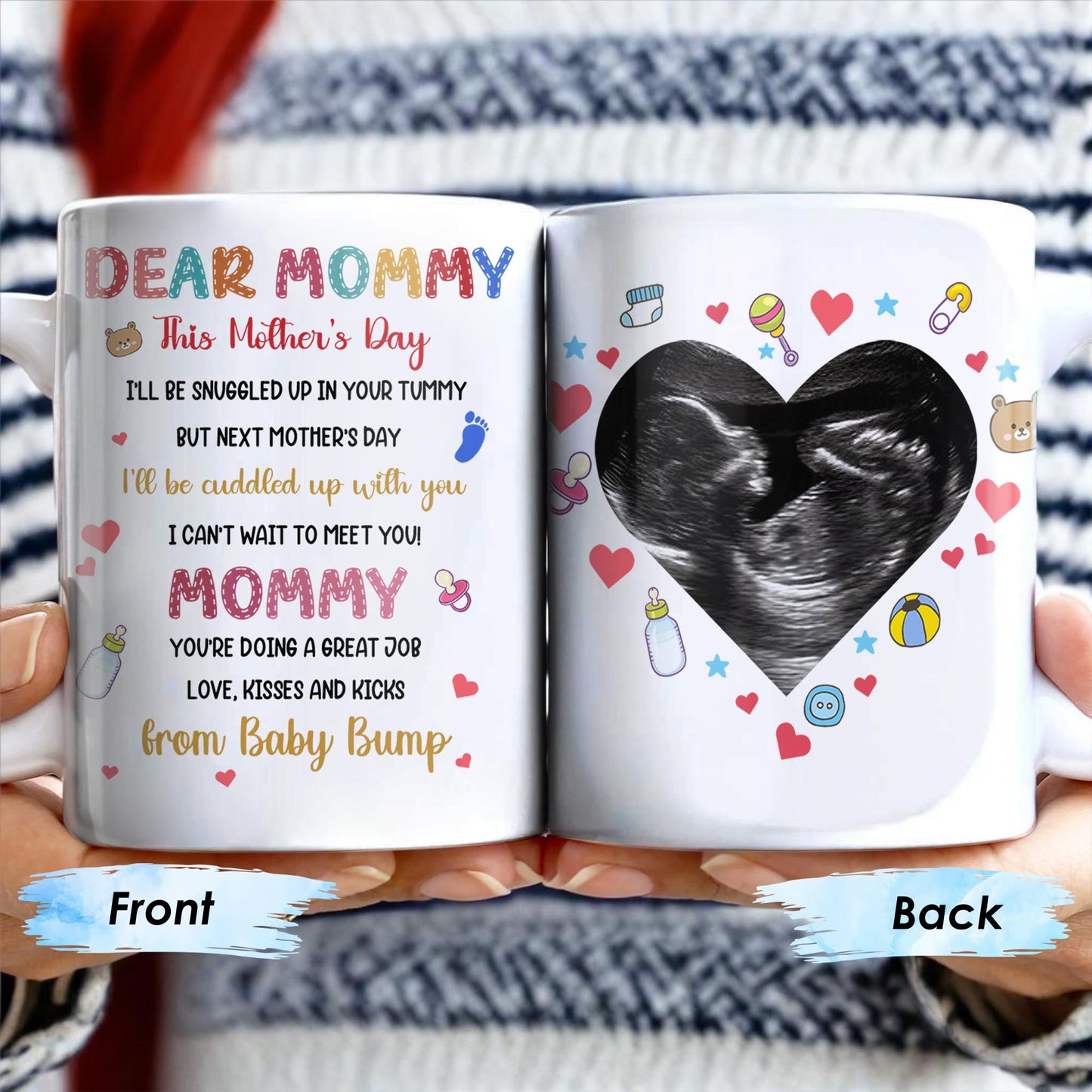 Dear Mommy, This Mother's Day I'll Be Snuggled Up In Your Tummy, Ultrasound Image And Hearts - Personalized Custom Coffee Mug - MOM064_MG