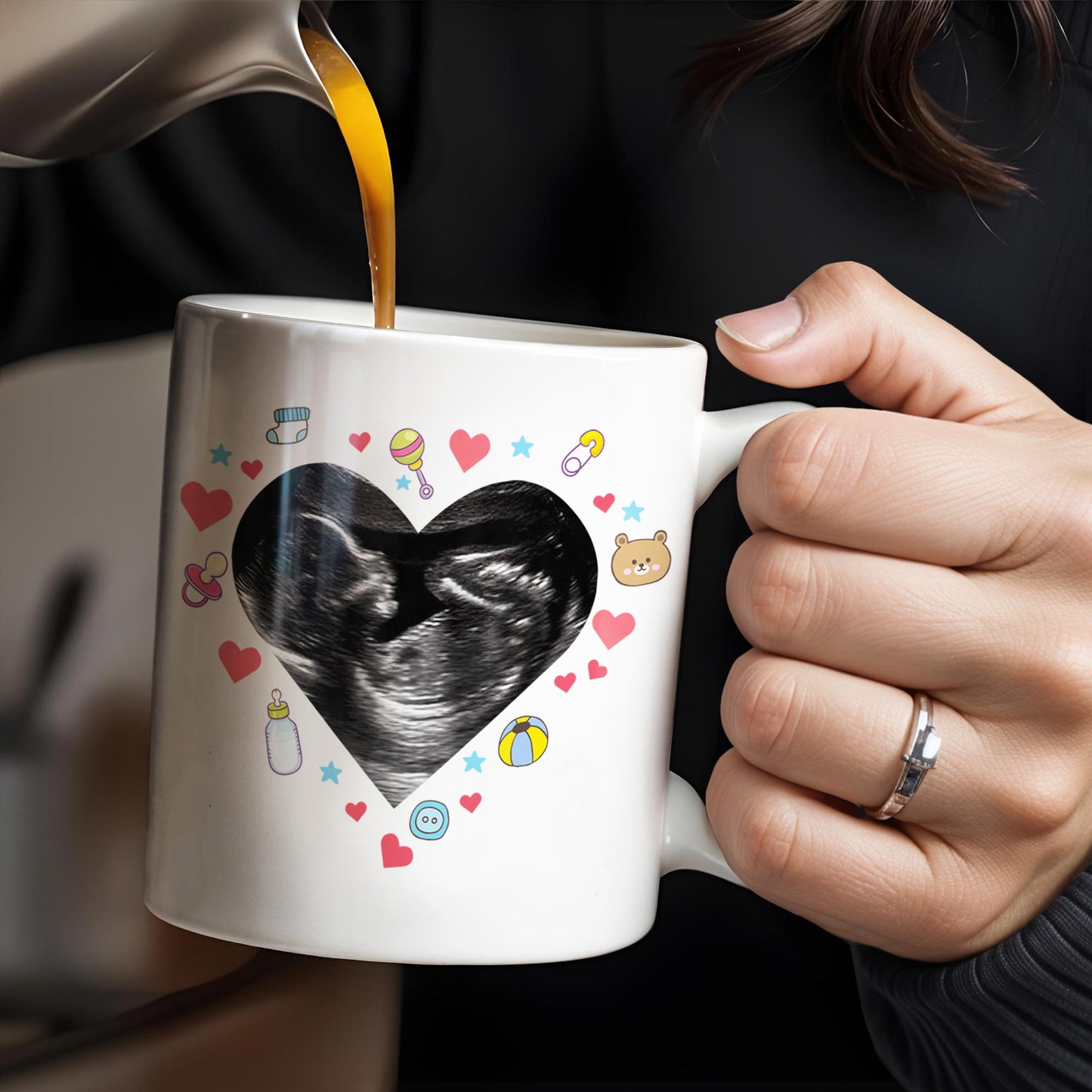 Dear Mommy, This Mother's Day I'll Be Snuggled Up In Your Tummy, Ultrasound Image And Hearts - Personalized Custom Coffee Mug - MOM064_MG