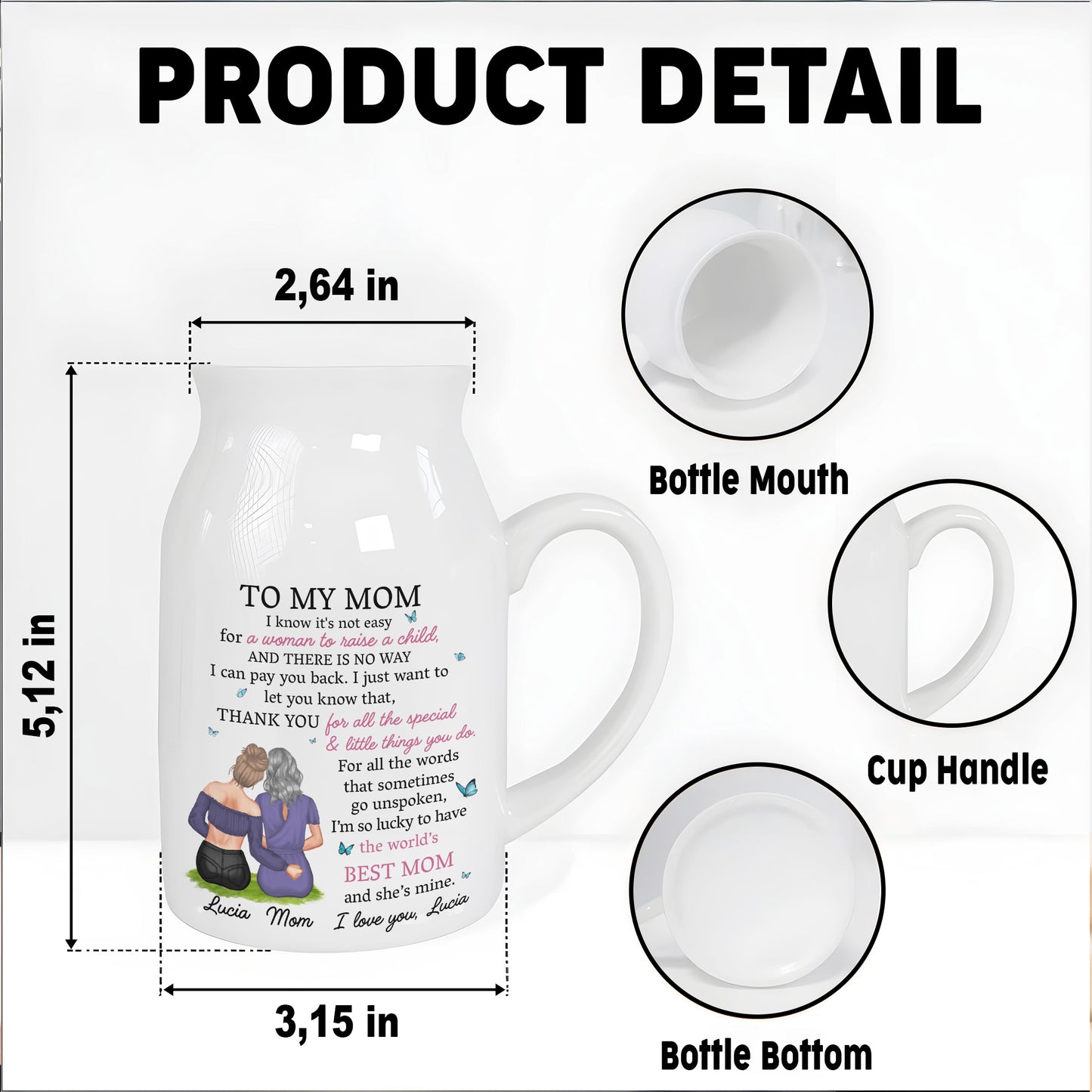 I Know It's Not Easy For A Woman To Raise A Child, Mother and Daughter Hugging - Personalized Ceramic Flower Vase - MOM067_CEV