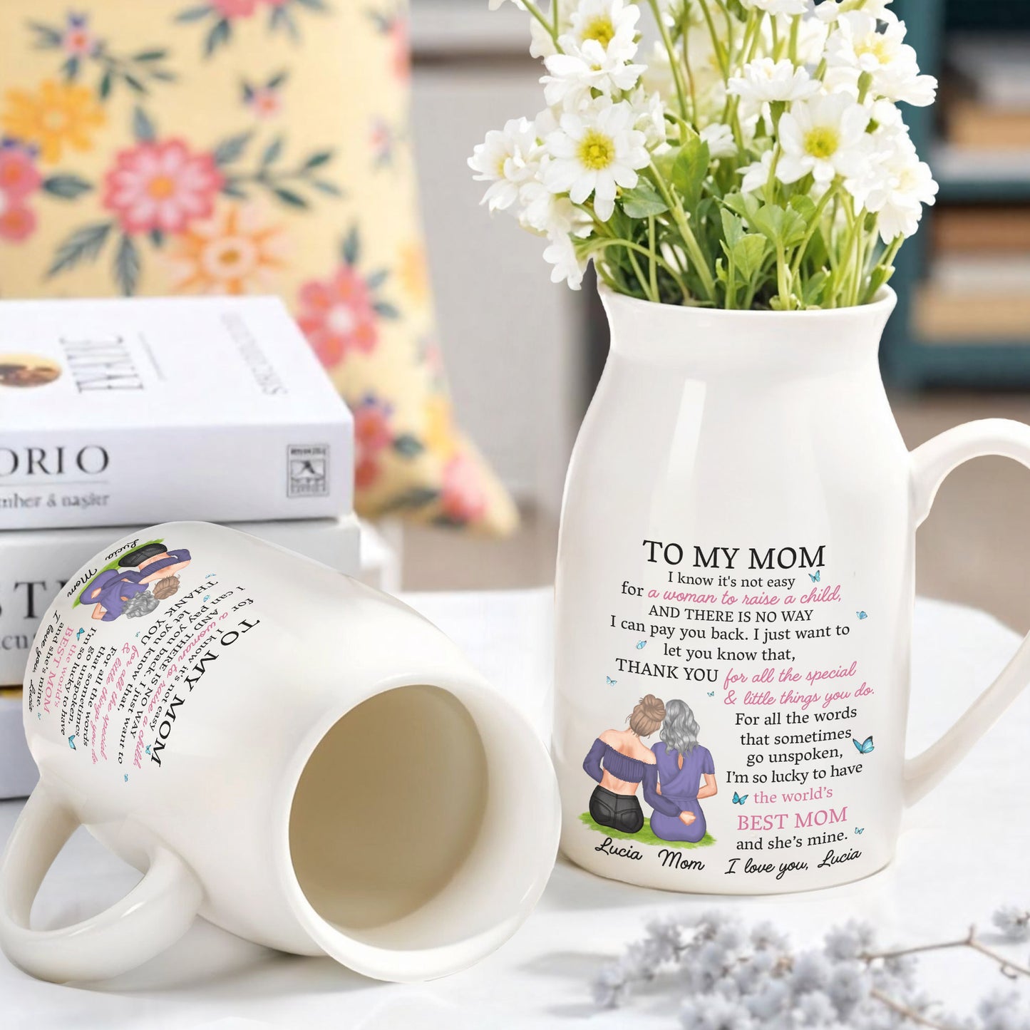I Know It's Not Easy For A Woman To Raise A Child, Mother and Daughter Hugging - Personalized Ceramic Flower Vase - MOM067_CEV