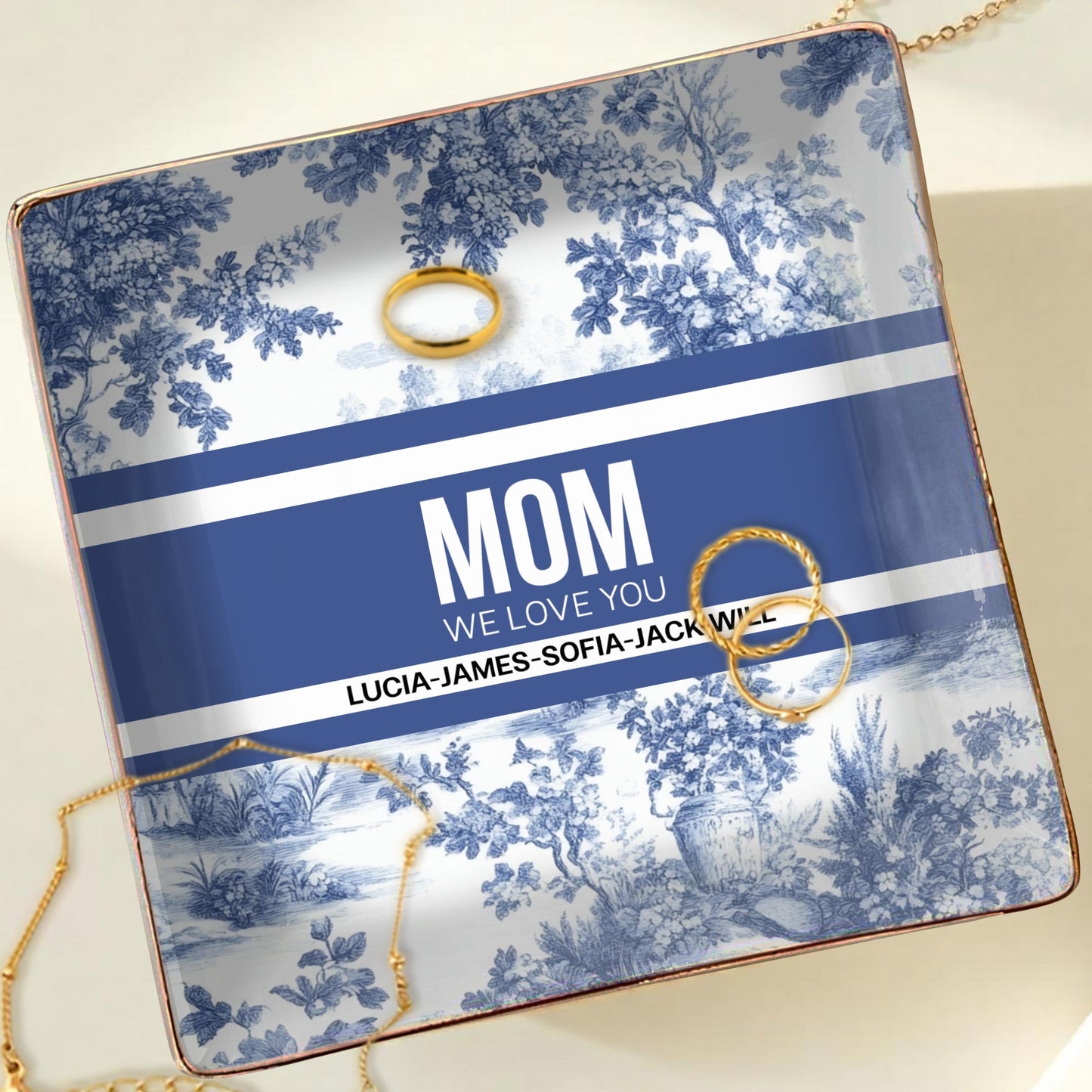 MOM We Love You, Ceramic Dish With Blue Floral Design