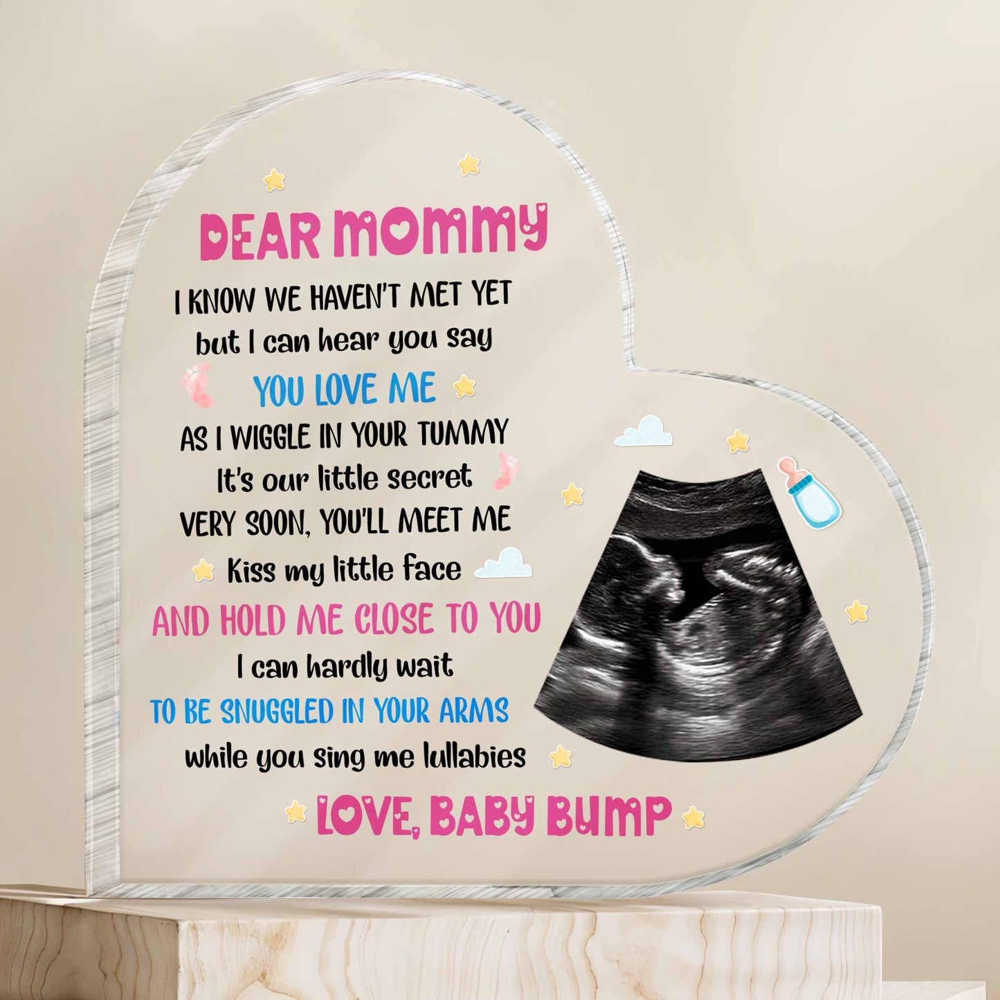 Dear Mommy, I Know We Haven't Met Yet, Ultrasound Image - Personalized Heart Shaped Acrylic Plaque - MOM073_HAP
