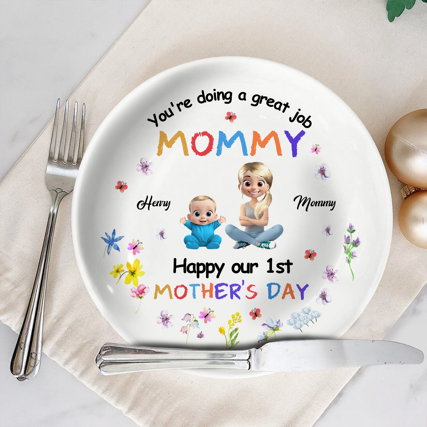 You're Doing A Great Job Mommy, Happy Our 1st Mother's Day, Flowers, Mother And Child
