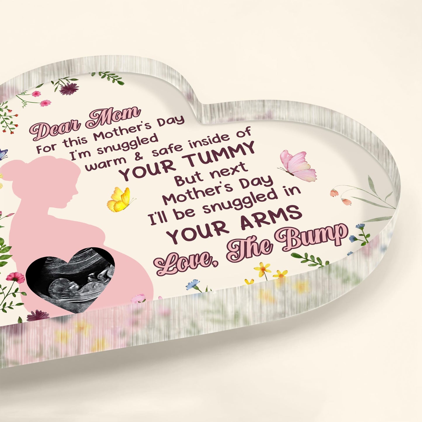Dear Mom, For This Mother's Day I'm Snuggled Warm & Safe, Silhouette Of Pregnant Woman, Flowers and Ultrasound Image