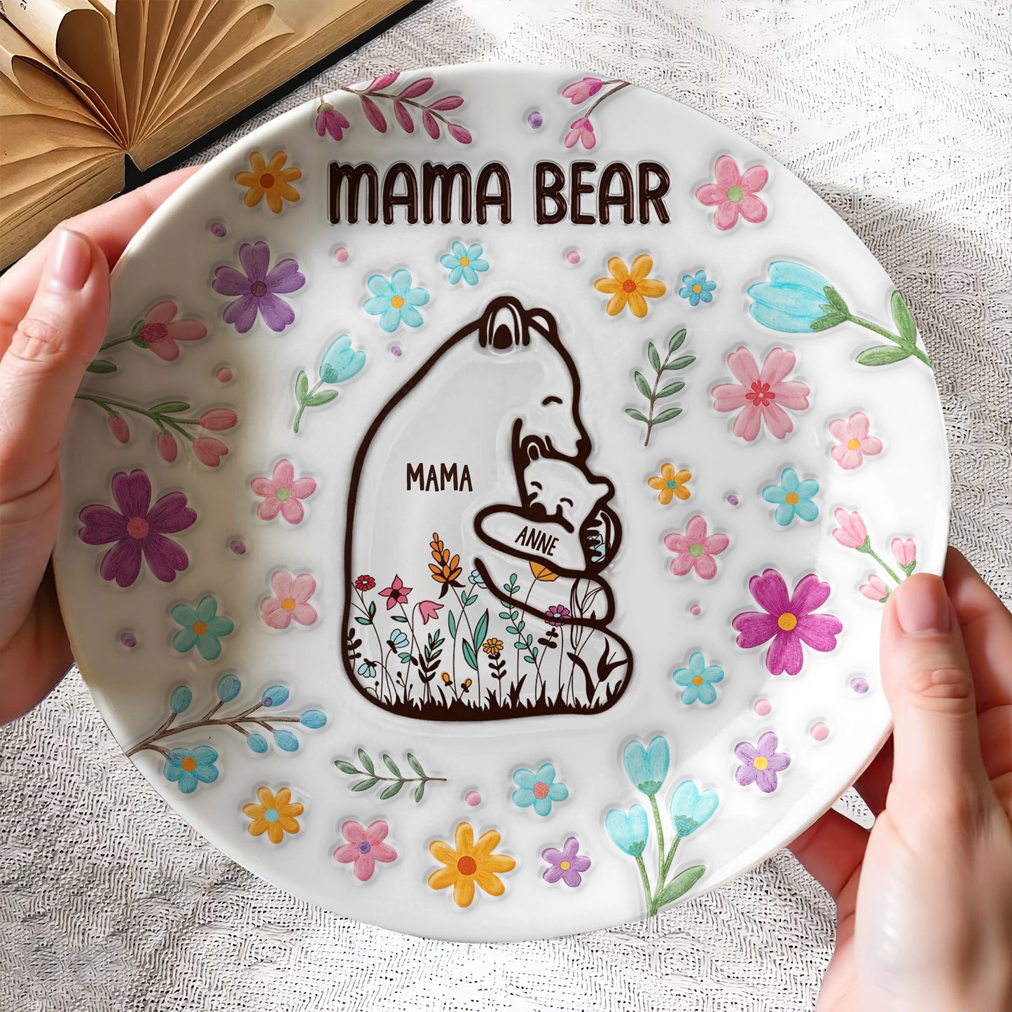 Mama Bear Ceramic Plate With Flowers