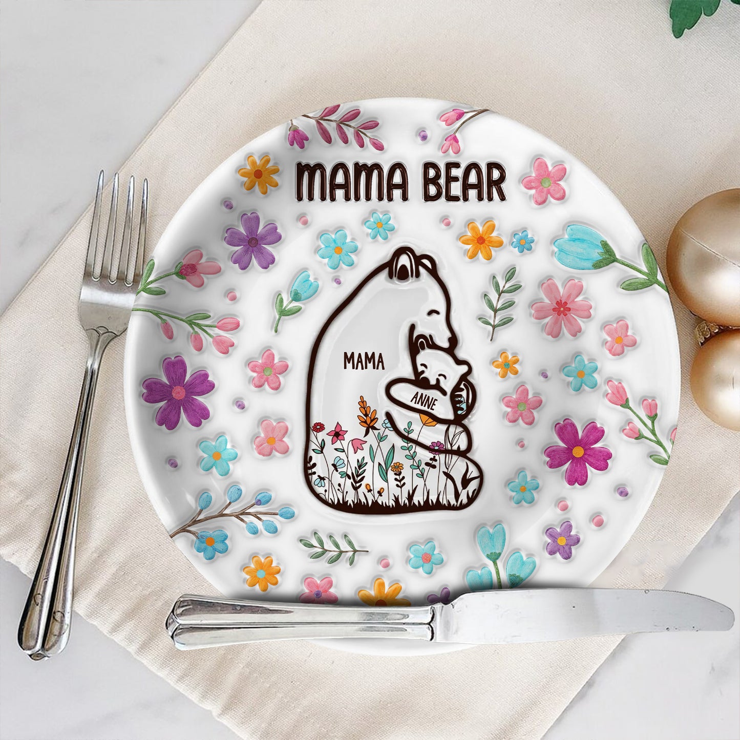 Mama Bear Ceramic Plate With Flowers
