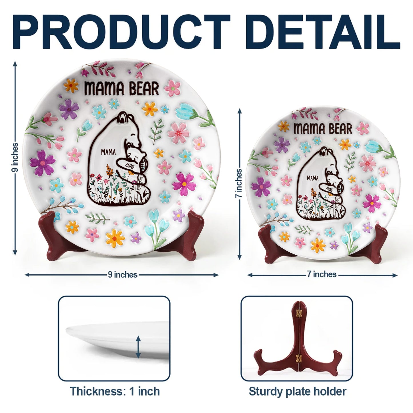Mama Bear Ceramic Plate With Flowers