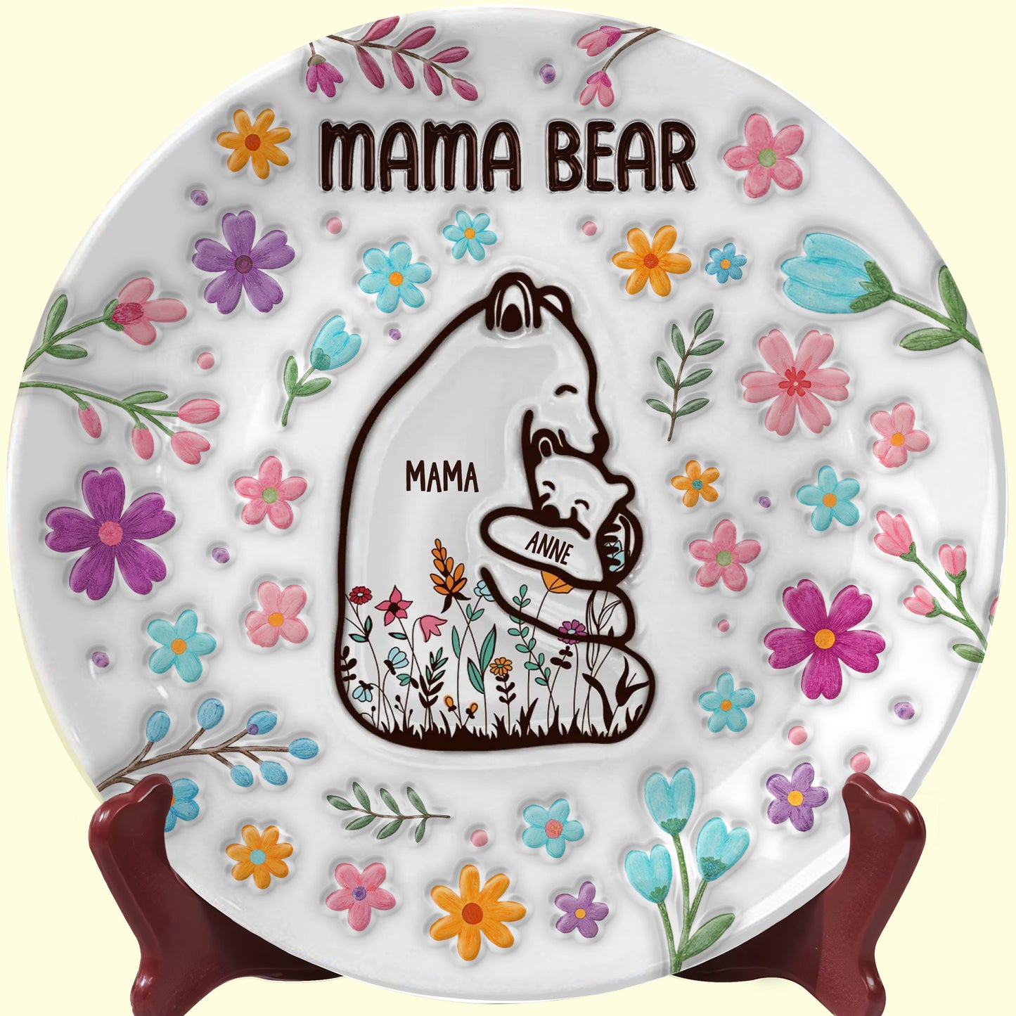 Mama Bear Ceramic Plate With Flowers