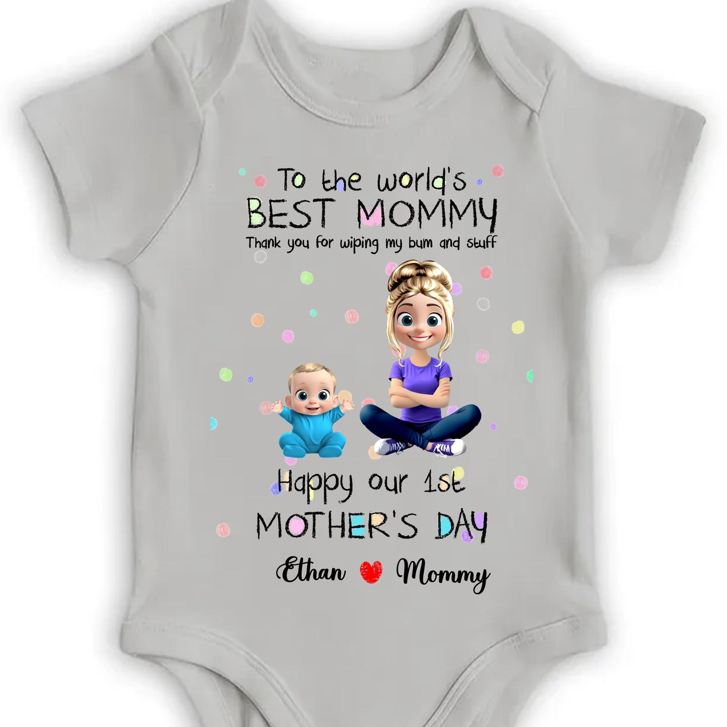 First Mother's Day Gift: Personalized "Thanks for Wiping My Bum" Onesie - To the World's Best Mommy, Thank You For Wiping My Bum and Stuff, Mom and Baby