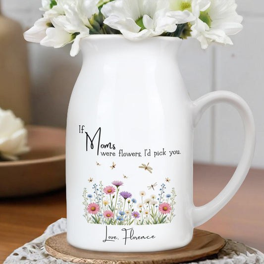 Si les mamans étaient des fleurs, je te choisirais, Fleurs et papillons - Vase à fleurs en céramique personnalisé - MOM093_CEV