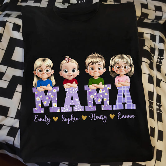 Mama With Cute Cartoon Children Design