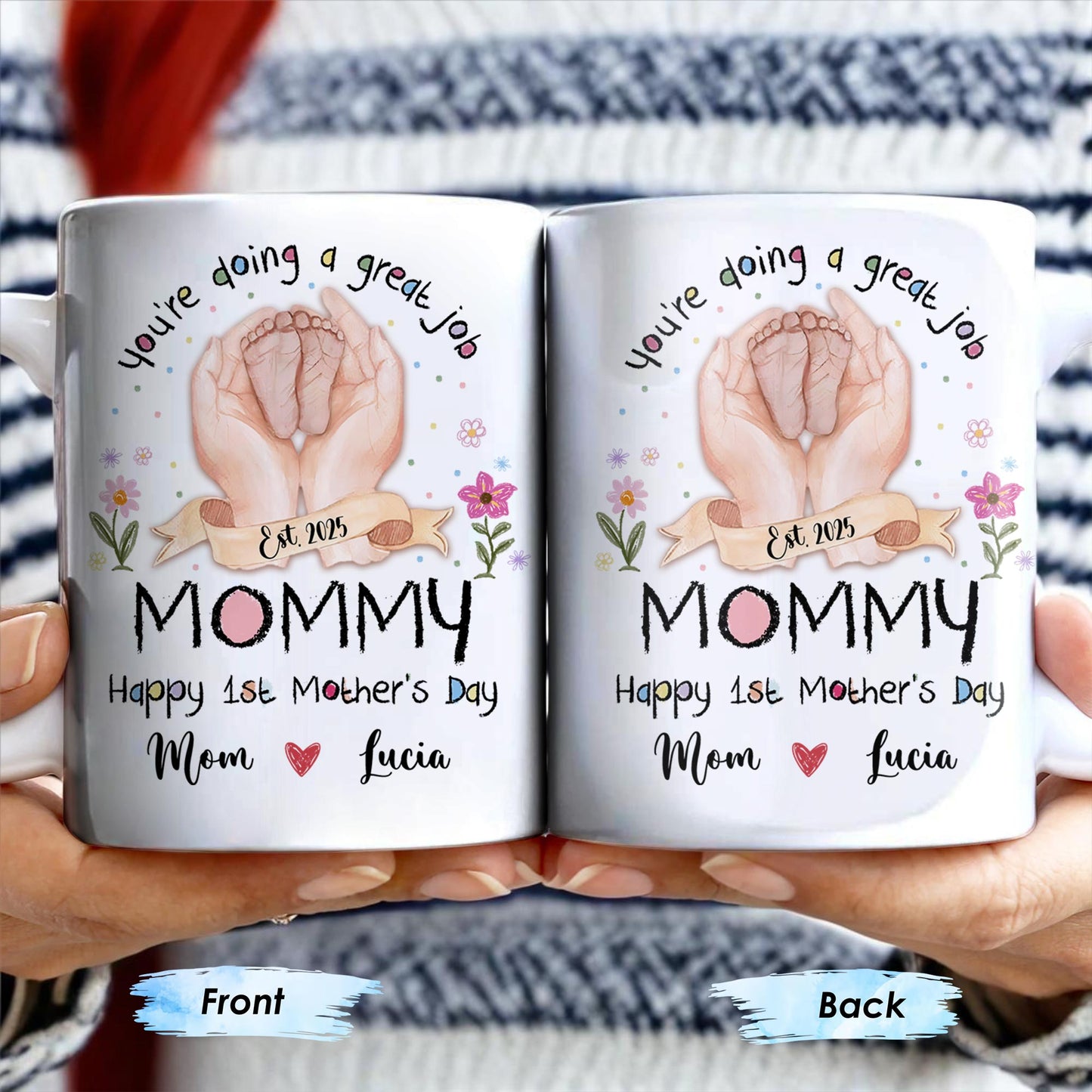 You're Doing A Great Job, Mommy Happy 1st Mother's Day, Handprints and Flowers