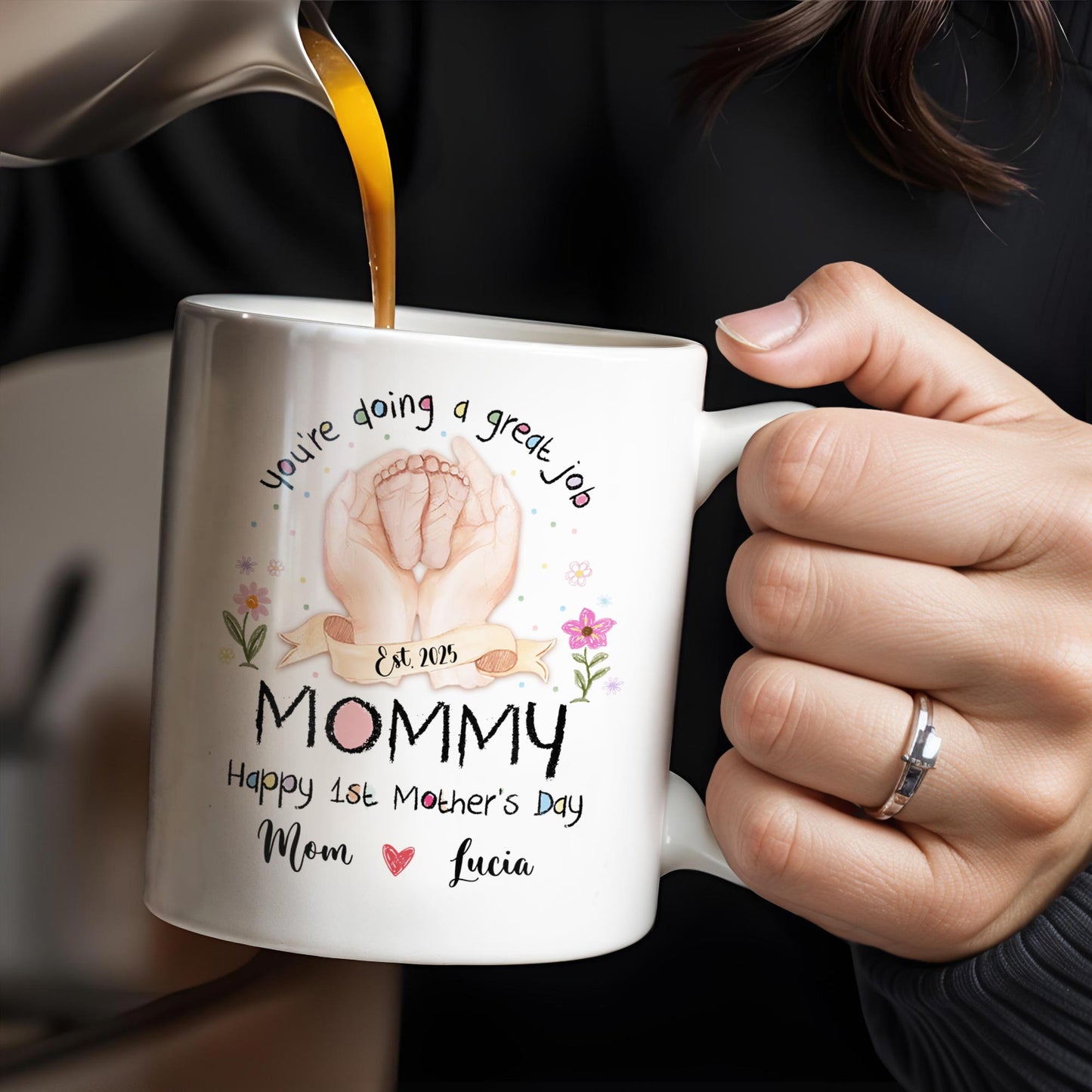 You're Doing A Great Job, Mommy Happy 1st Mother's Day, Handprints and Flowers