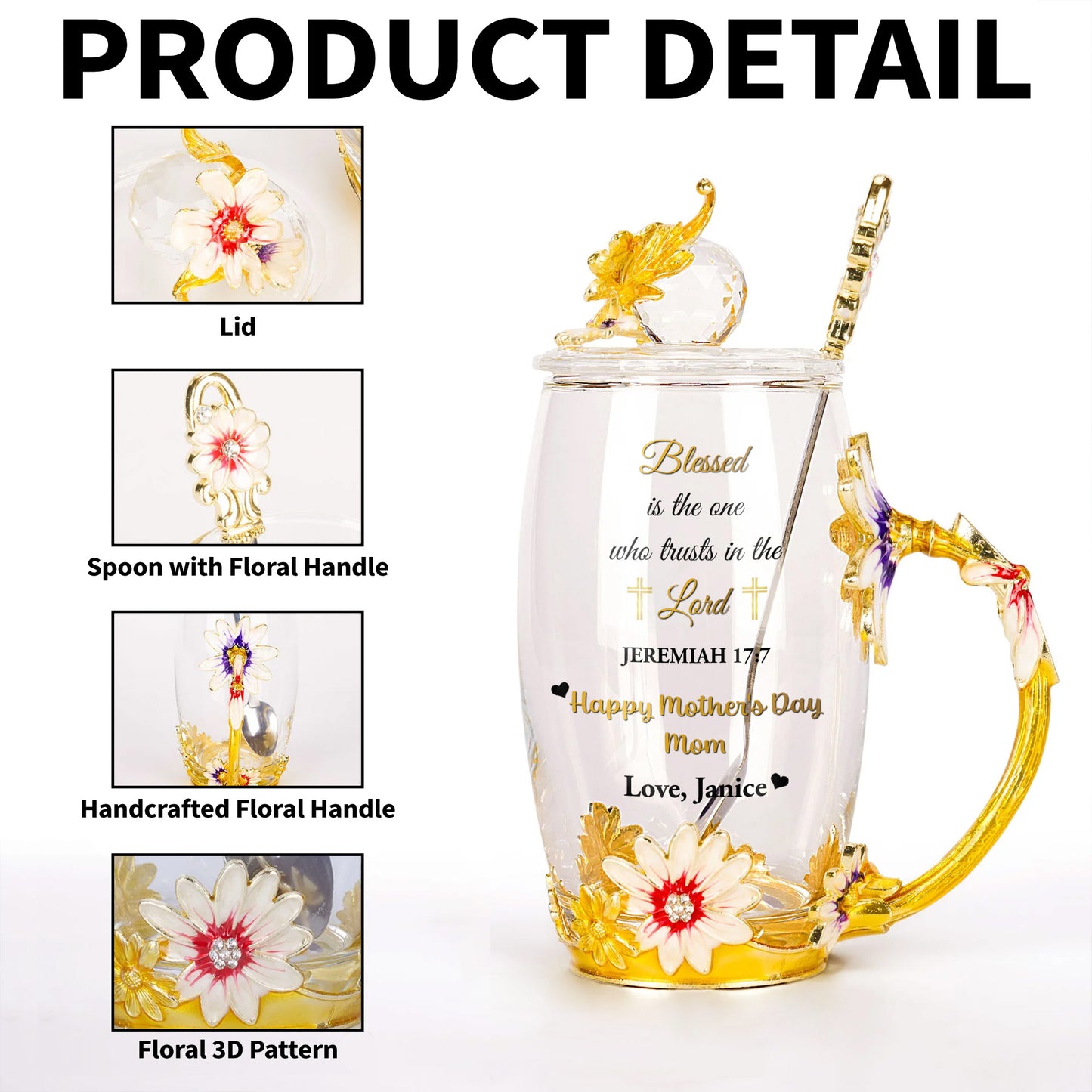 Brighten Your Day With A Customized Touch Of Faith And Floral Elegance, Jesus And Flowers - Personalized Enamel Flower Tea Cup - MOM099_TECU
