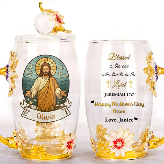 Illuminez votre journée avec une touche personnalisée de foi et d'élégance florale, Jésus et fleurs - Tasse à thé en émail personnalisée - MOM099_TECU