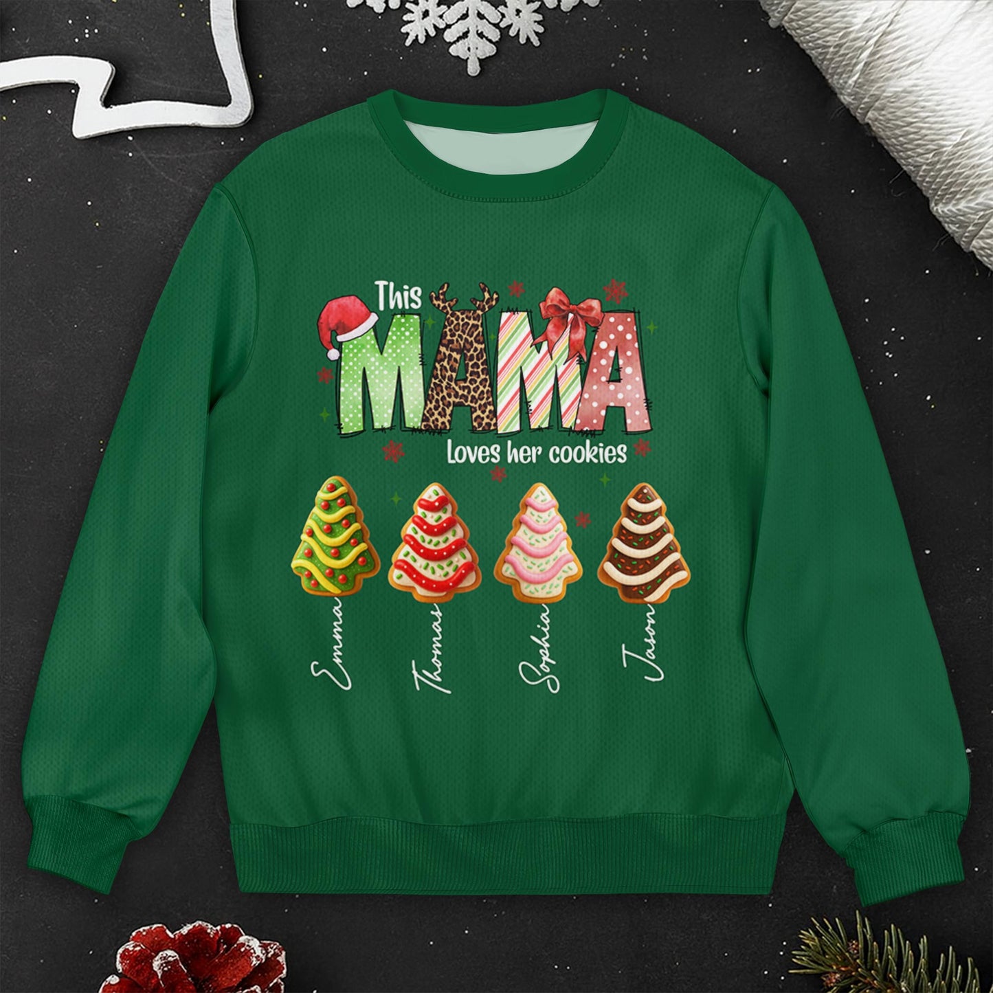 This Mama Loves Her Cookies With Christmas Cookies - Personalized Custom Ugly Sweatshirt, Unisex Wool Jumper - MOM128_TWS