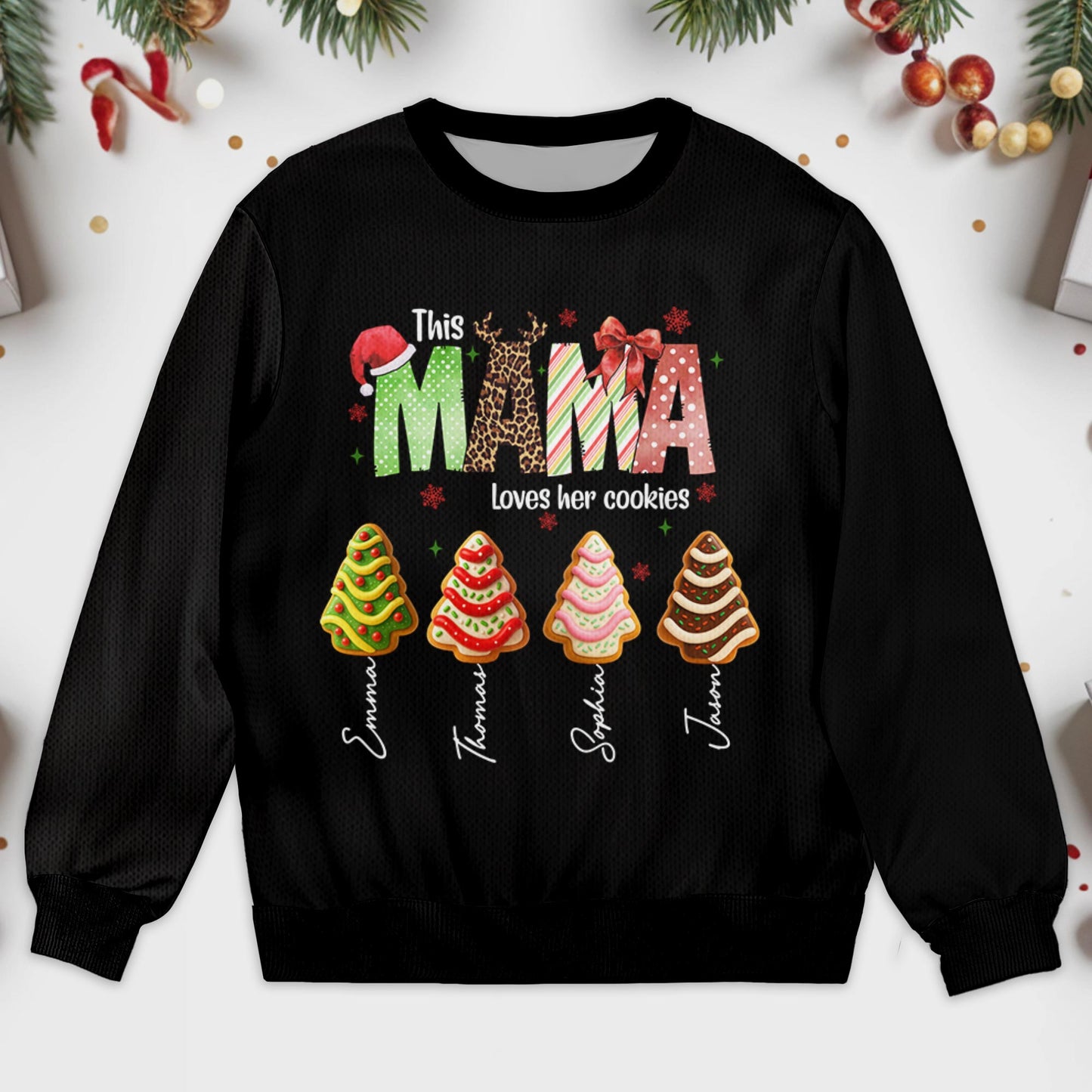 This Mama Loves Her Cookies With Christmas Cookies - Personalized Custom Ugly Sweatshirt, Unisex Wool Jumper - MOM128_TWS