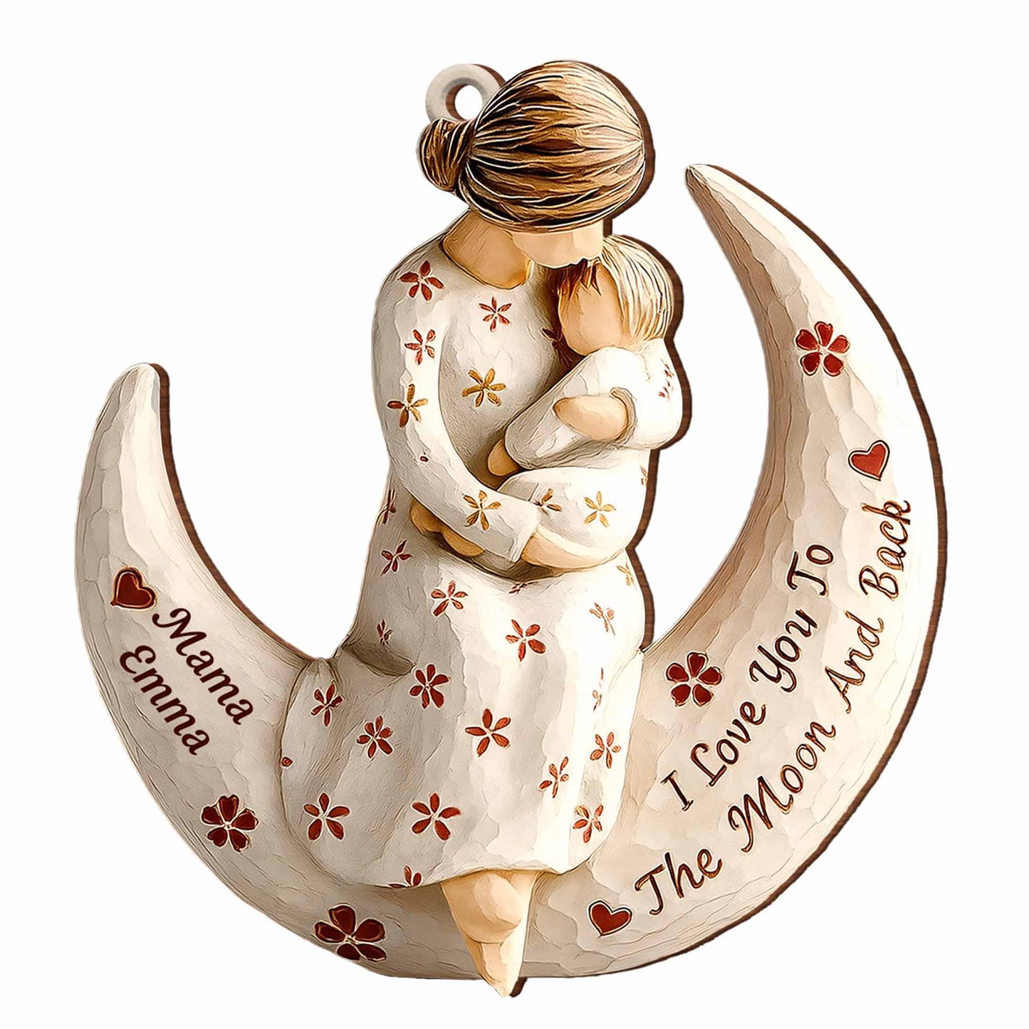 I Love You To The Moon And Back Moon and Flowers Ornament