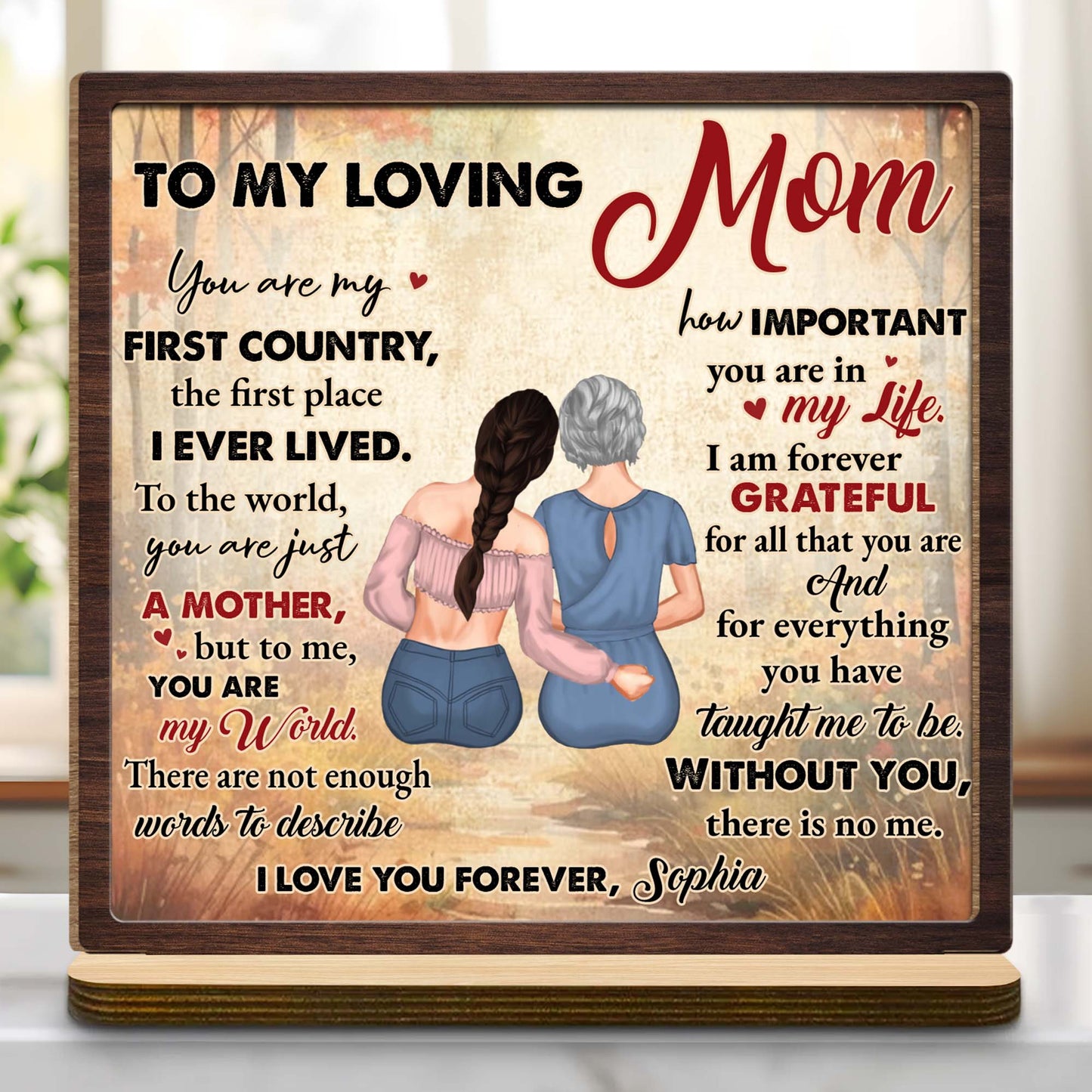 To My Loving Mom, Two Figures Embrace On Book Design