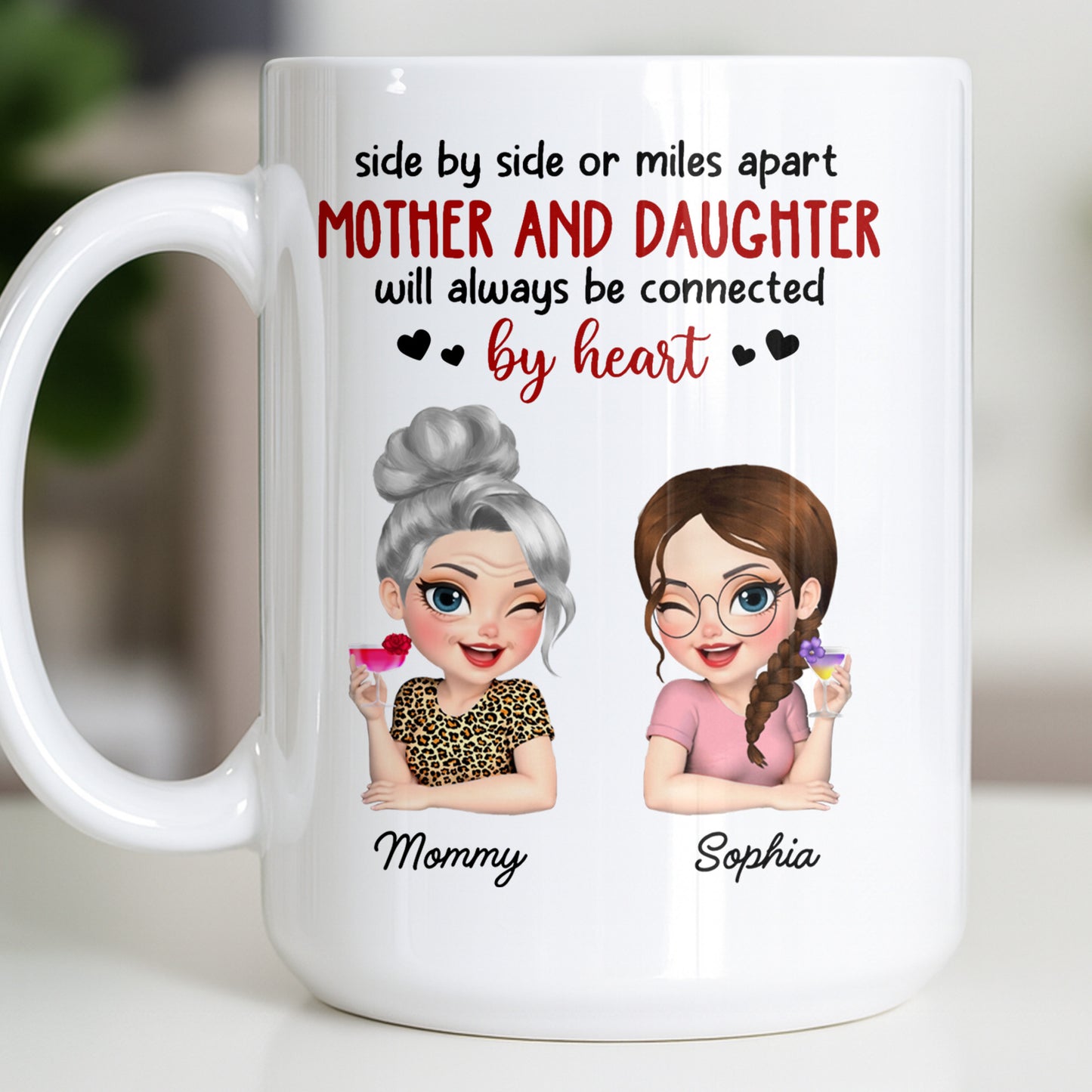 Mother And Daughter Will Always Be Connected By Heart - Personalized Custom Coffee Mug - MOM142_MG