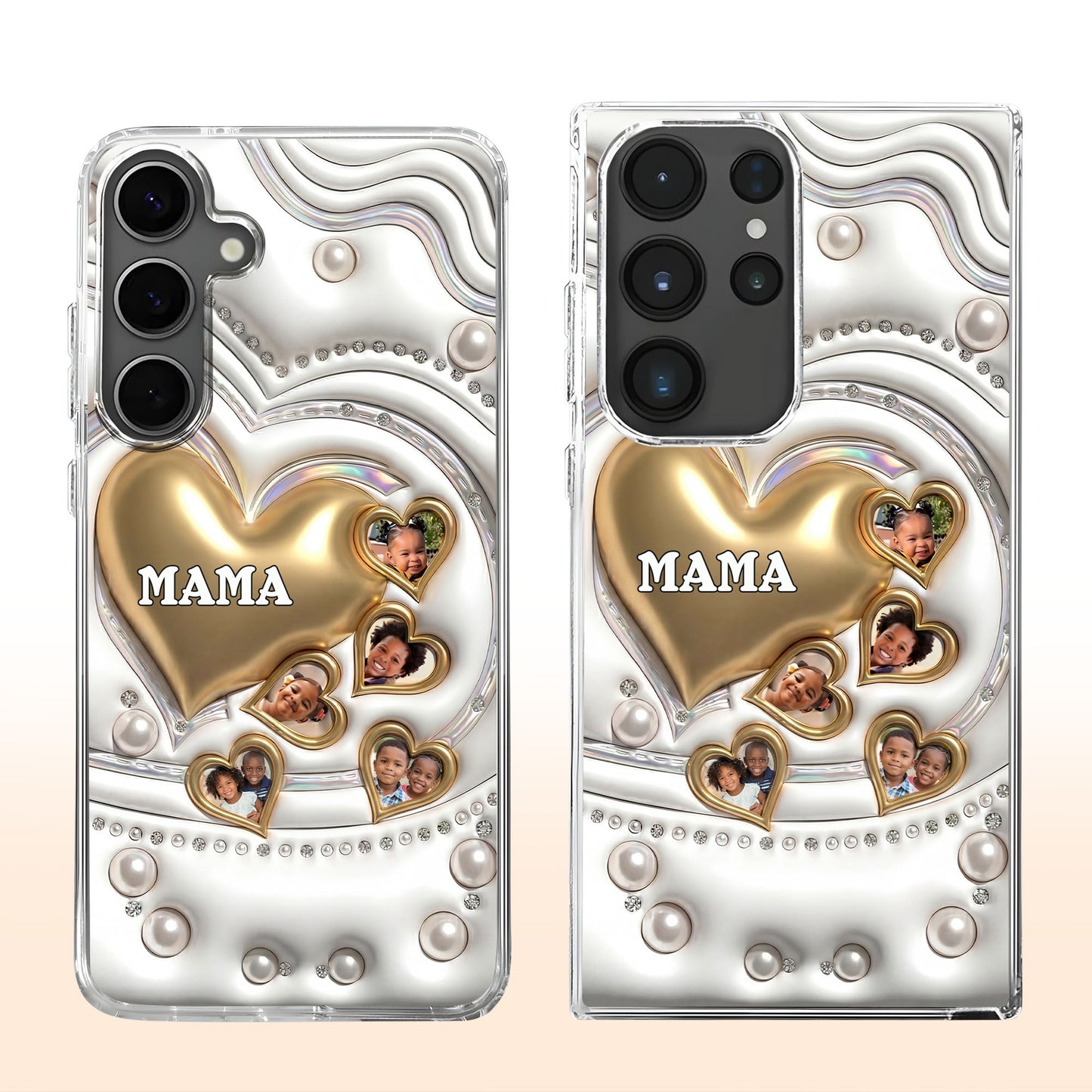 Mama Gold Hearts And Pearls With Custom Photos - Personalized Clear Phone Case - MOM176_PHC