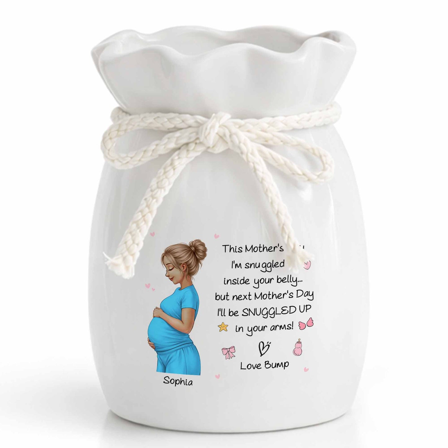 Snuggled Up Inside Your Belly Pregnant Woman Ribbon Flower Vase - Personalized Ribbon Tie Flower Vase - MOM259_RICVA