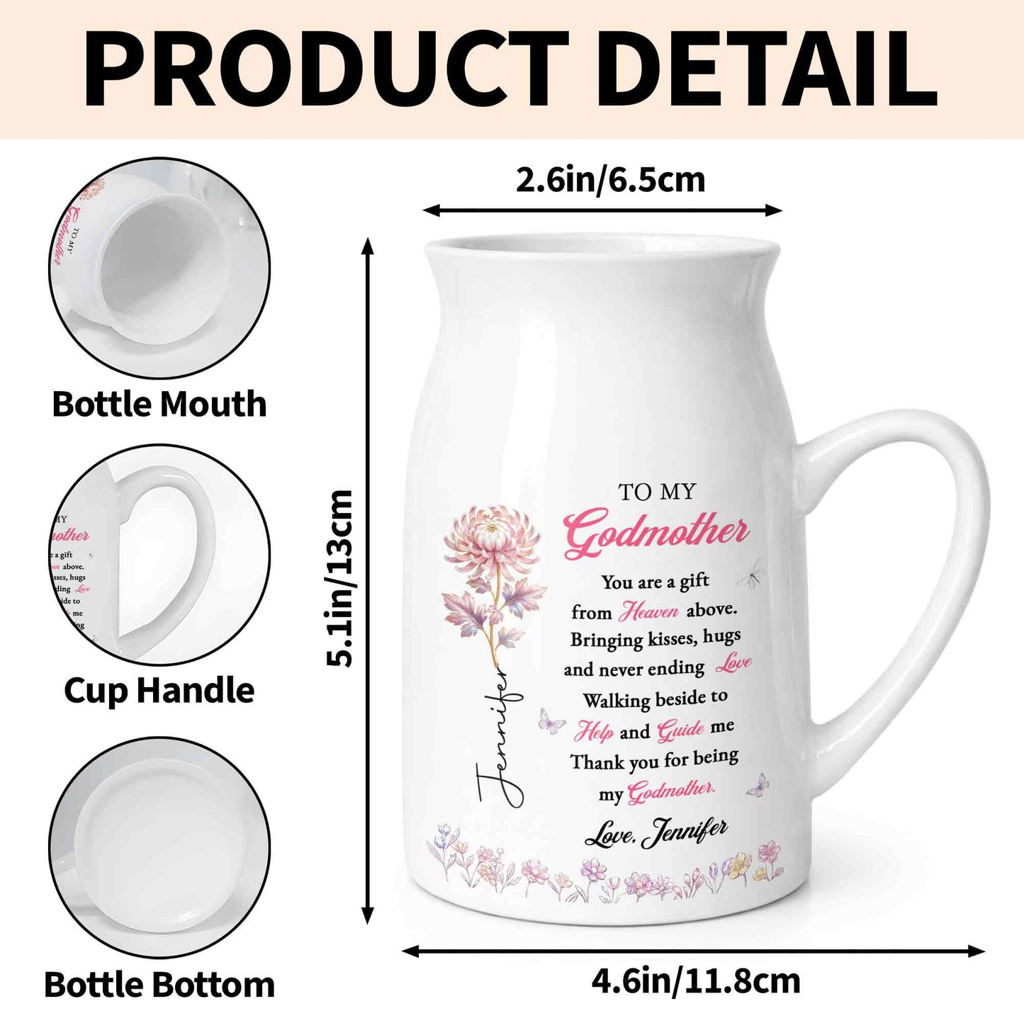 To My Godmother You Are A Gift Heaven Above Birth Month Flowers - Personalized Ceramic Flower Vase - MOM276_CEV