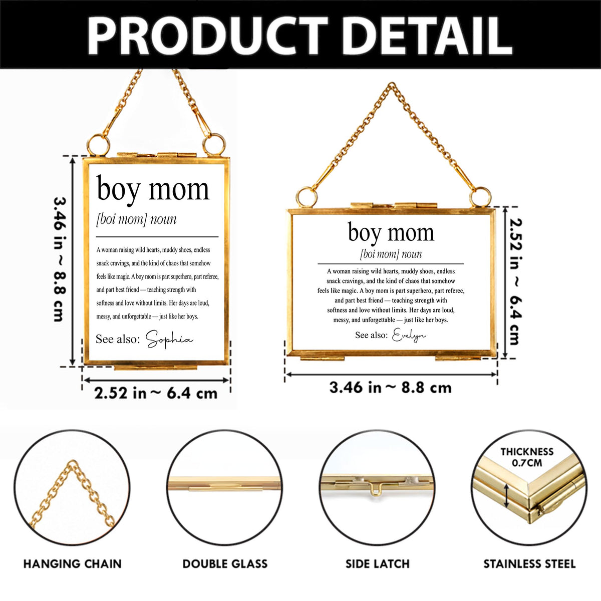 Boy Mom Definition A Woman Raising Wild Hearts Gold Frame - Personalized Metal Frame Ornament - MOM295_GOFRO