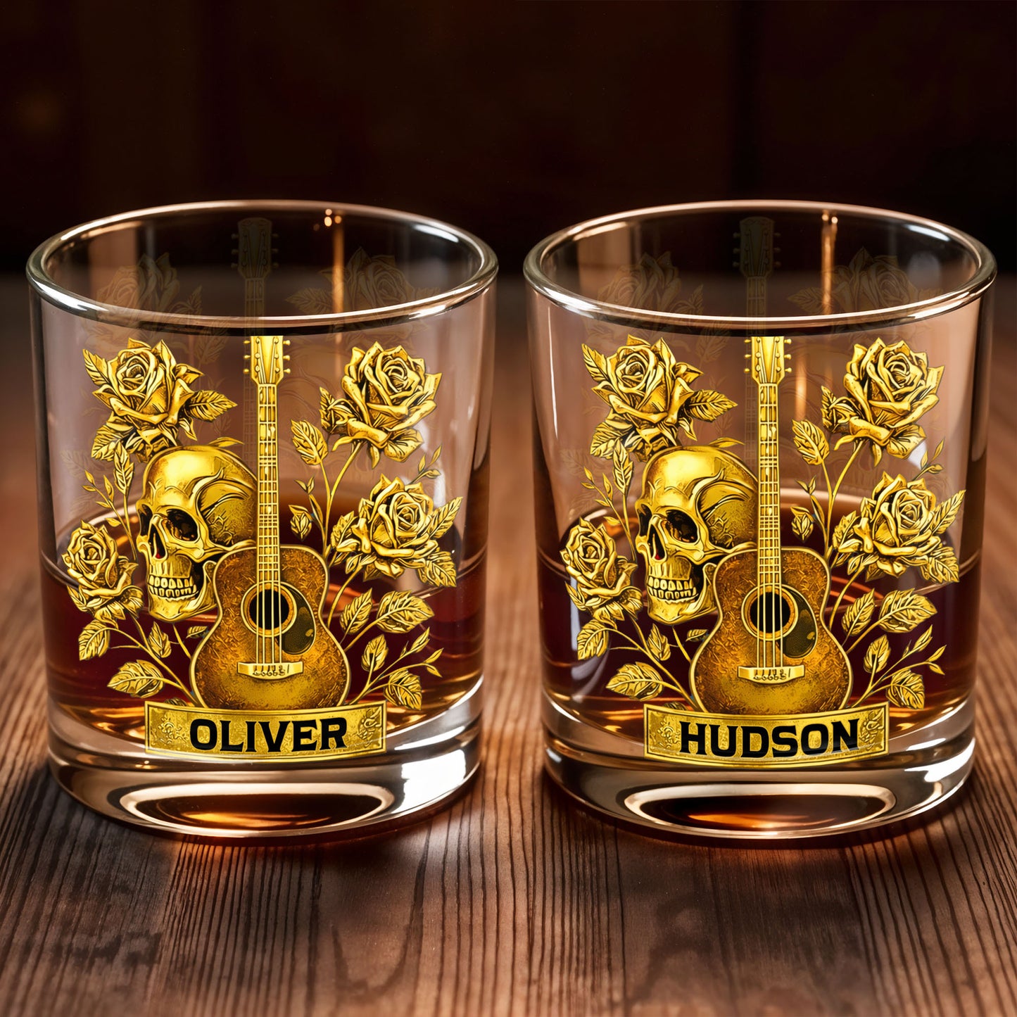 Rock On With This Golden Harmony Guitar Skull And Roses