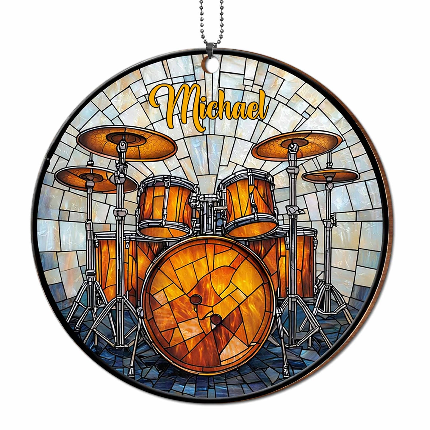 Music Is The Heartbeat Of The Soul Drum Set Stained Glass Style