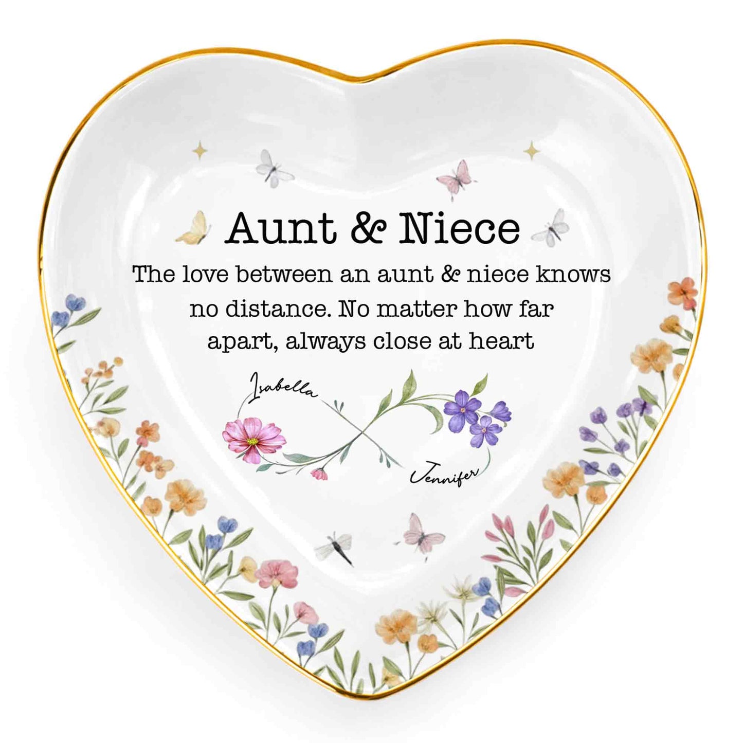 Aunt & Niece The Love Knows No Distance Floral Butterfly Infinity Heart