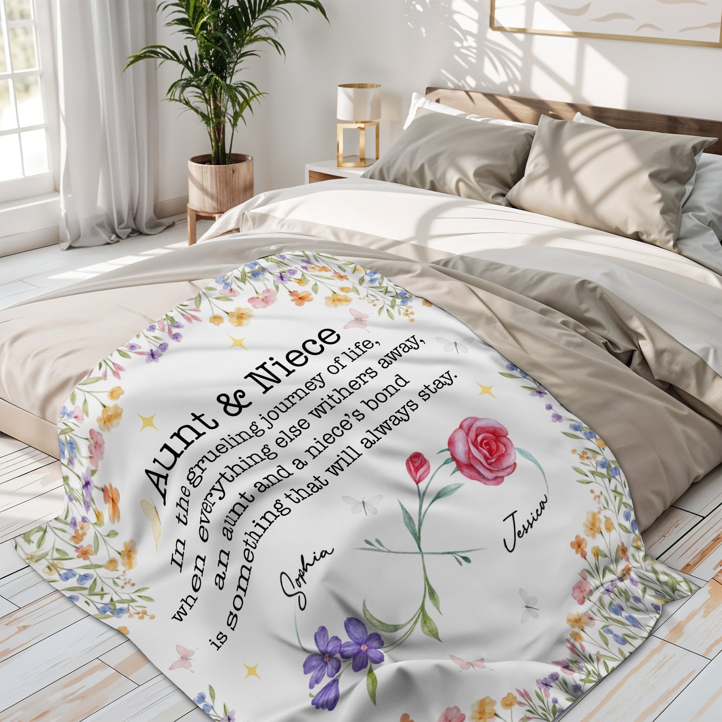 Aunt And Niece's Bond, Featuring Butterflies And Flowers