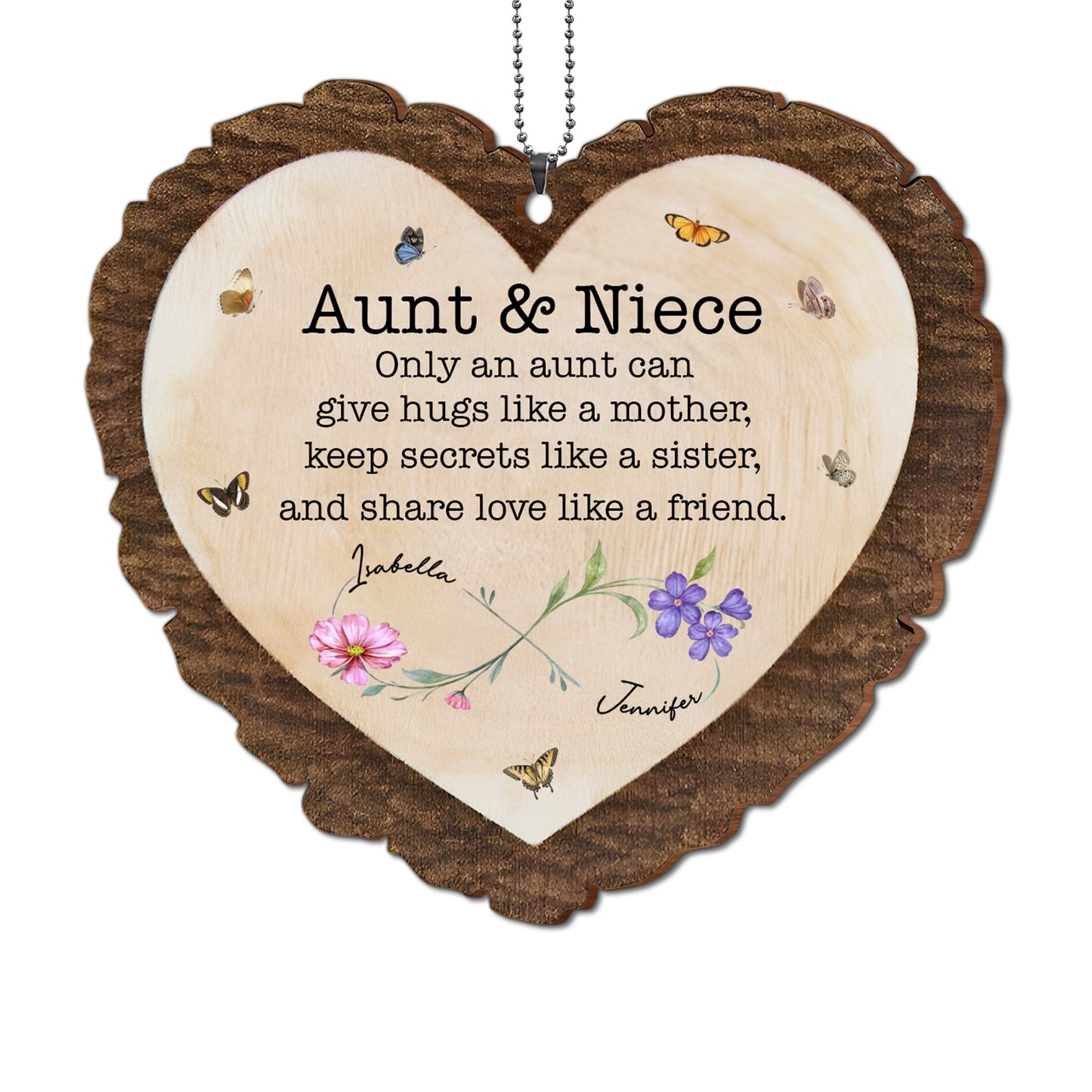 Aunt & Niece Give Hugs Like A Mother With Butterflies And Flowers