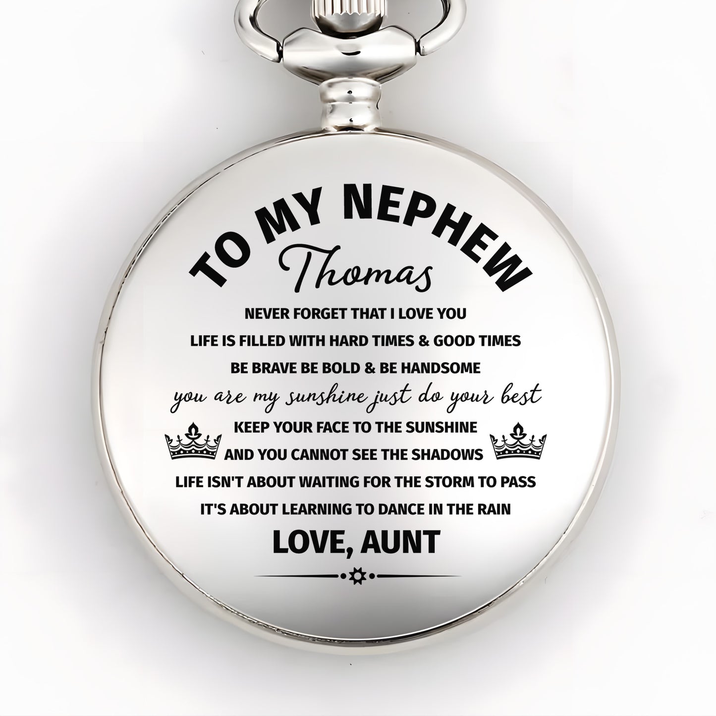 To My Nephew, Embrace Life's Hard And Good Times - Personalized Silver Plated Pocket Watch - NEP001_SWATCH