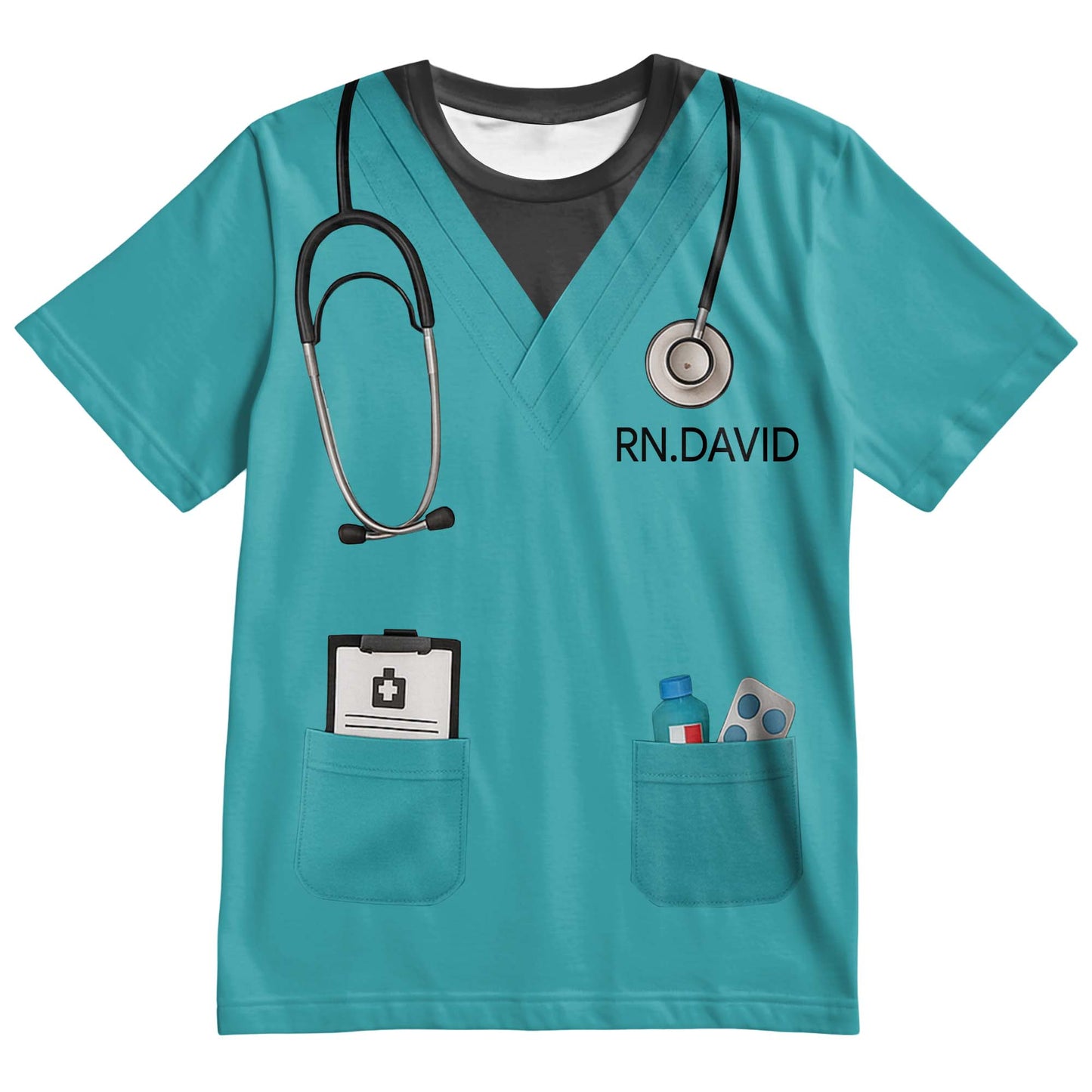 Customizable Nursing Themed T-Shirt With Stethoscope and Medical Badge