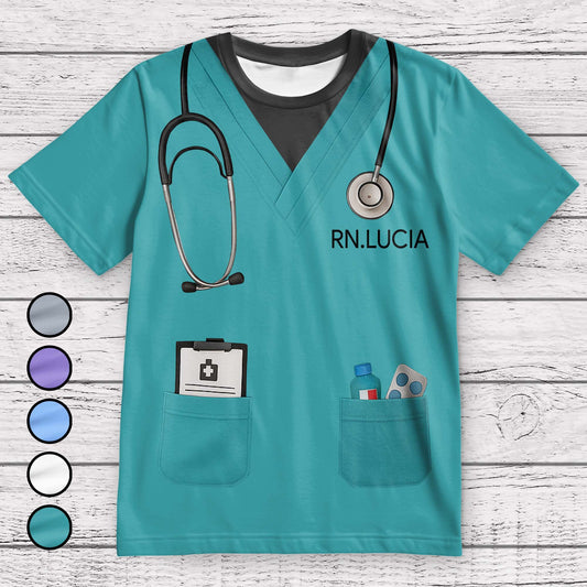 Customizable Nursing Themed T-Shirt With Stethoscope and Medical Badge