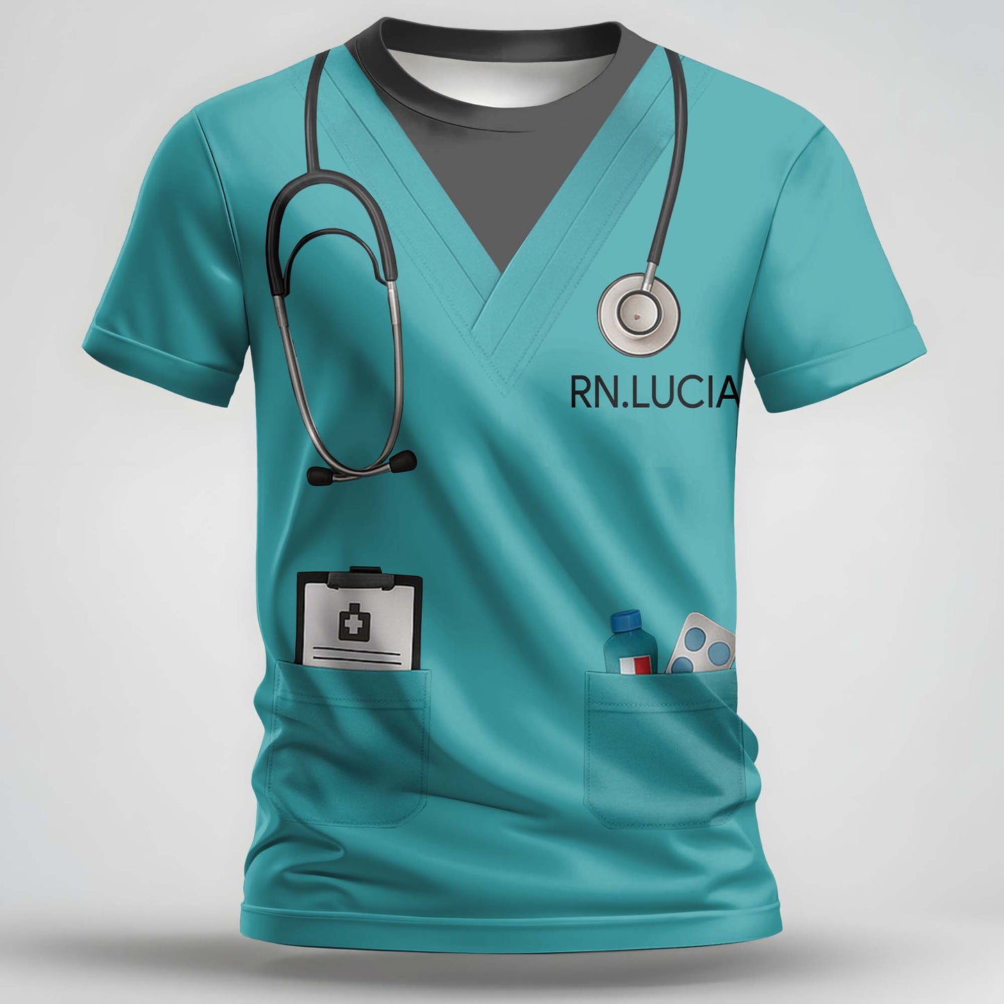 Customizable Nursing Themed T-Shirt With Stethoscope and Medical Badge