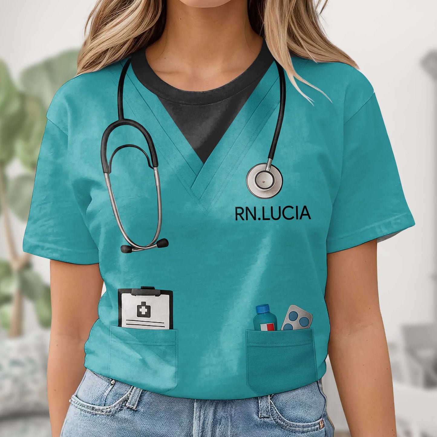 Customizable Nursing Themed T-Shirt With Stethoscope and Medical Badge