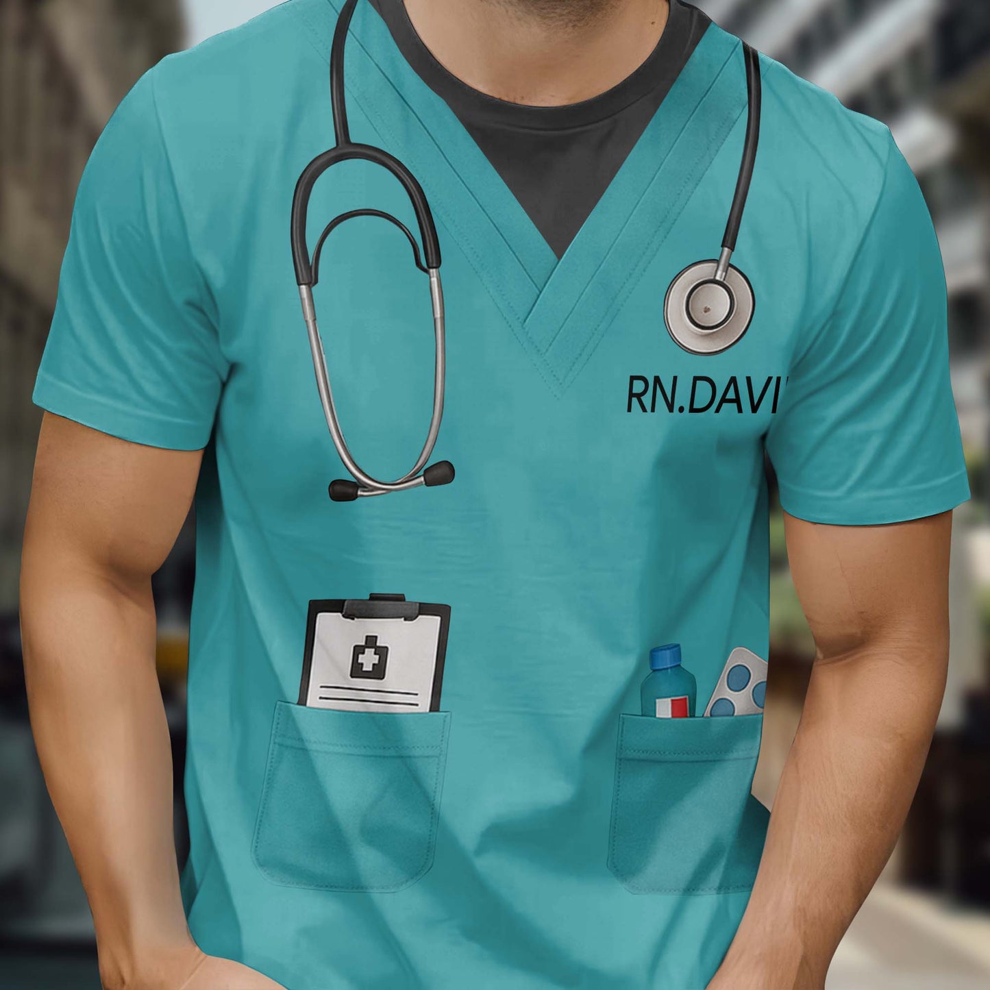 Customizable Nursing Themed T-Shirt With Stethoscope and Medical Badge