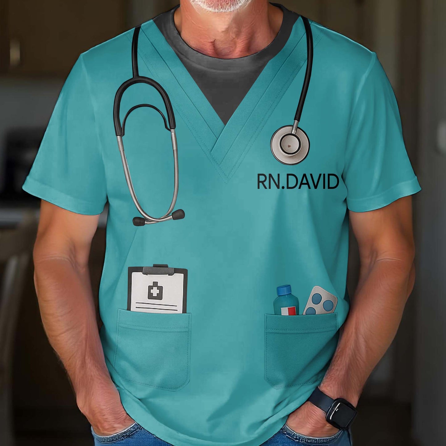 Customizable Nursing Themed T-Shirt With Stethoscope and Medical Badge