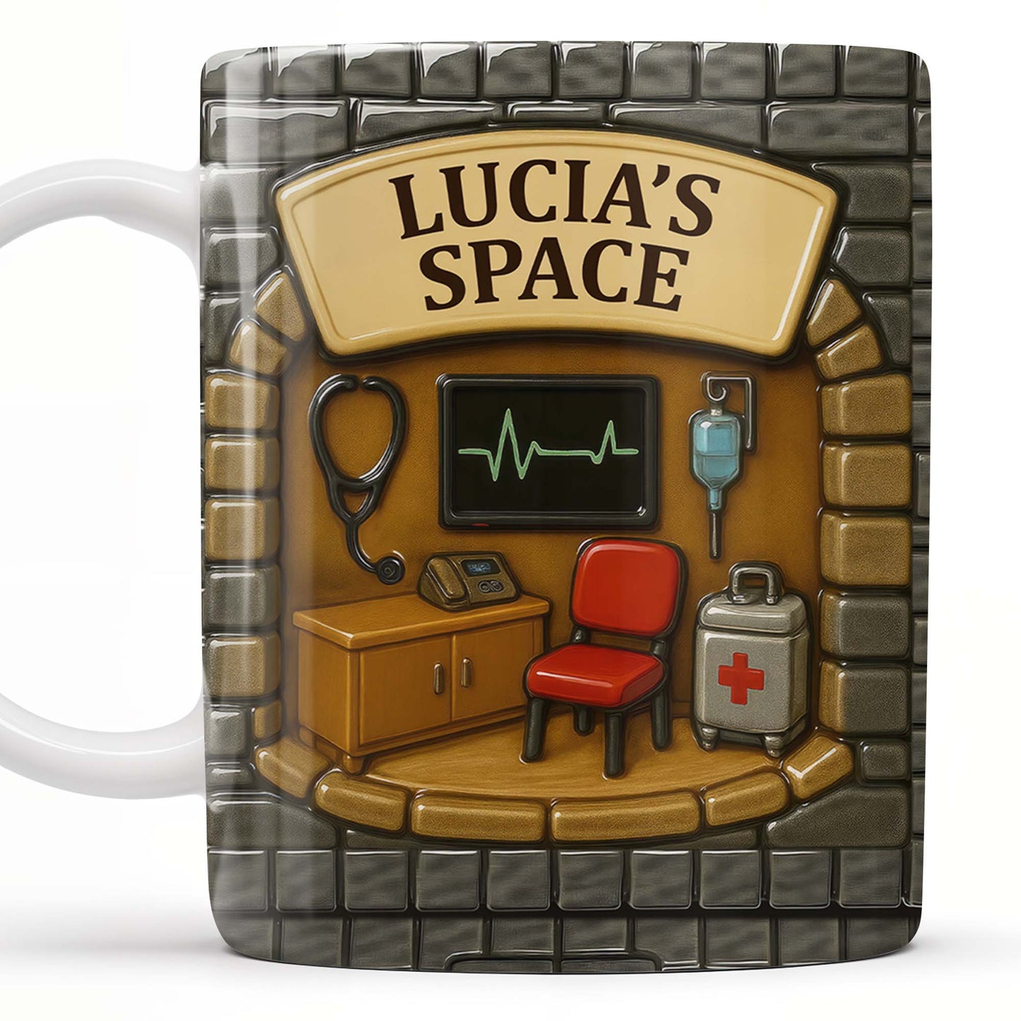 Lucia's Space, Stethoscope, Heartbeat Monitor, IV Bag, Medical Cabinet, Emergency Kit