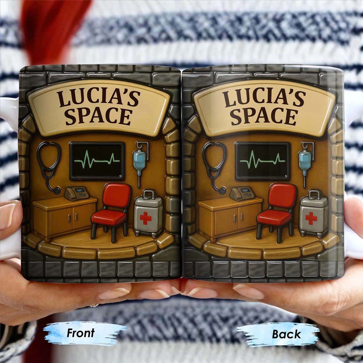 Lucia's Space, Stethoscope, Heartbeat Monitor, IV Bag, Medical Cabinet, Emergency Kit