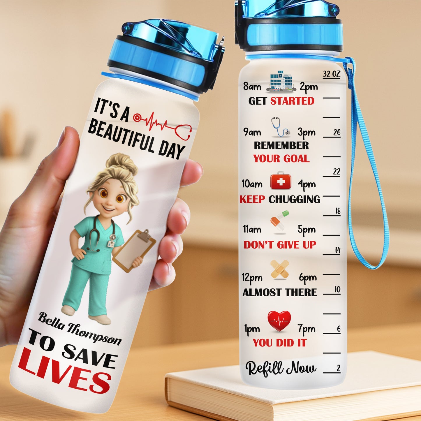 It's A Beautiful Day To Save Lives Water Bottle For Healthcare Professionals - Personalized Tracker Bottle - NUR005_WATRA