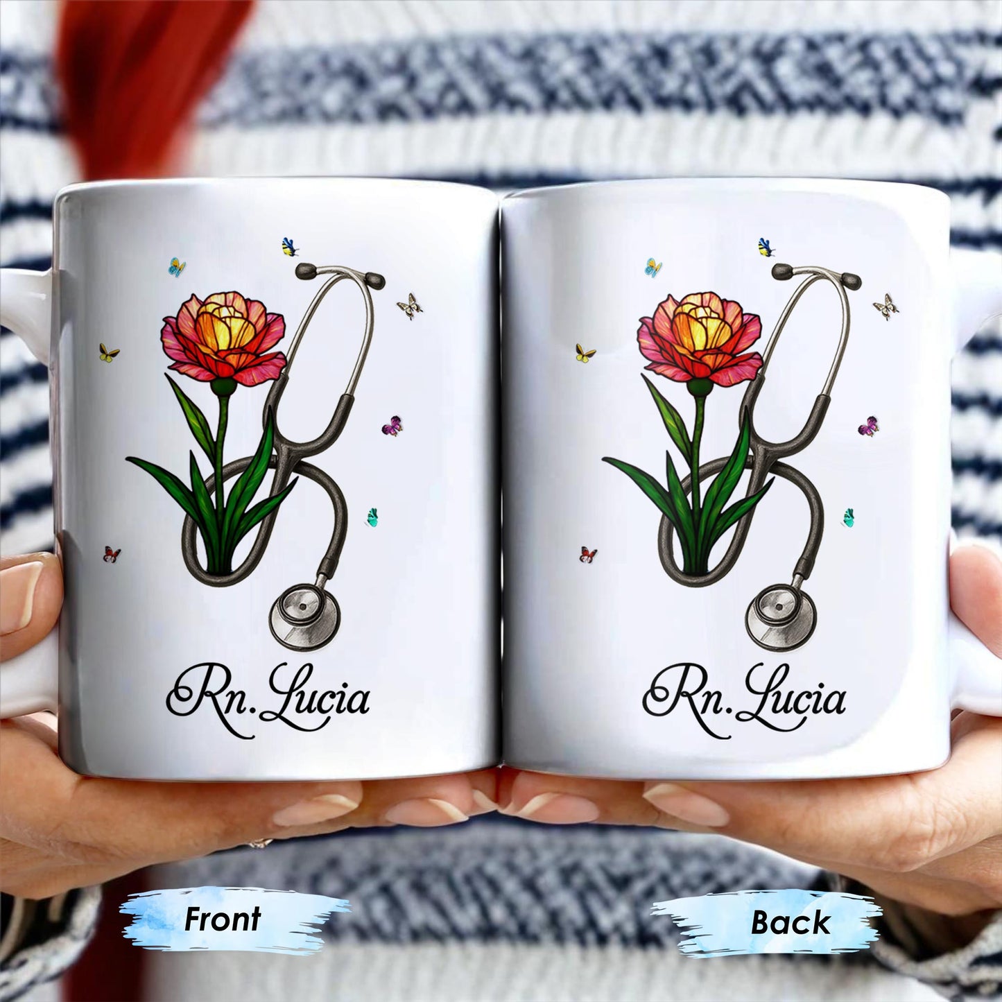 Vibrant Tulip And Stethoscope Design, Beautiful Butterflies