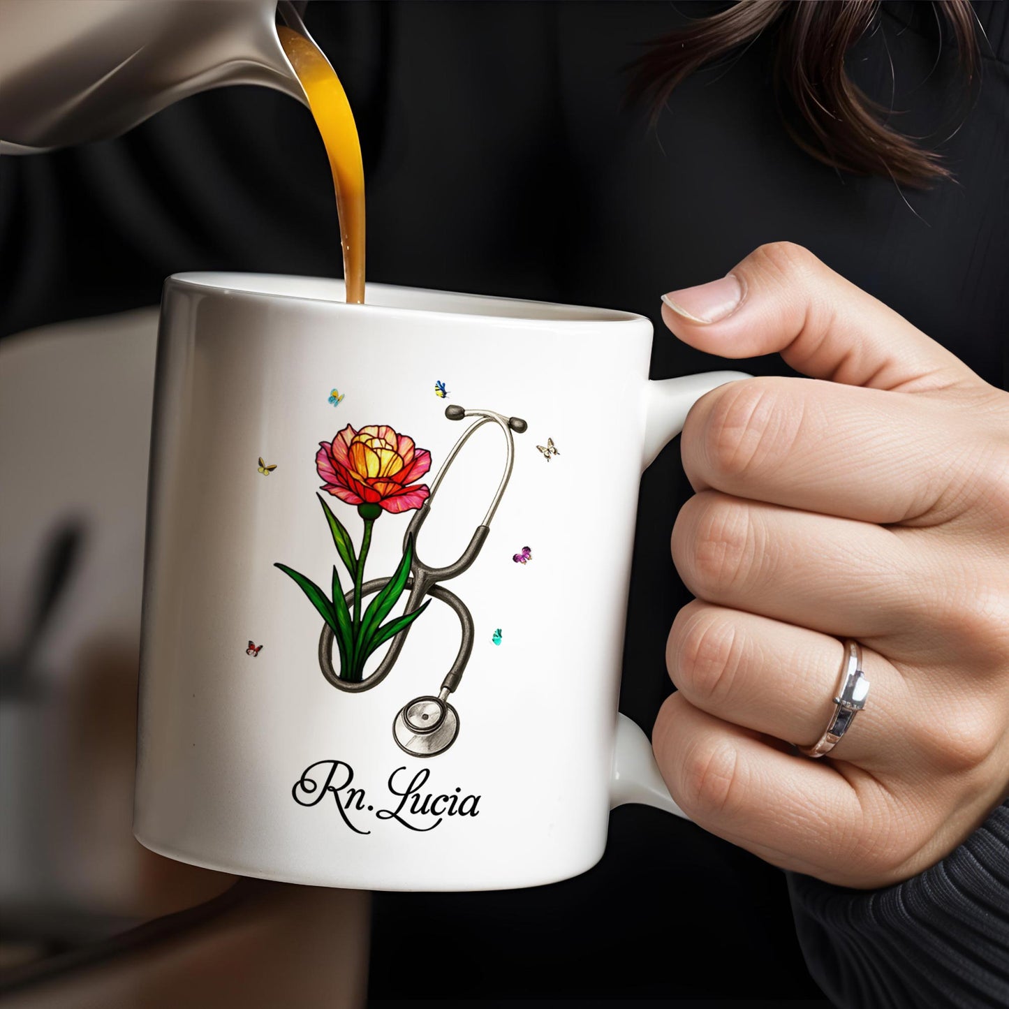 Vibrant Tulip And Stethoscope Design, Beautiful Butterflies