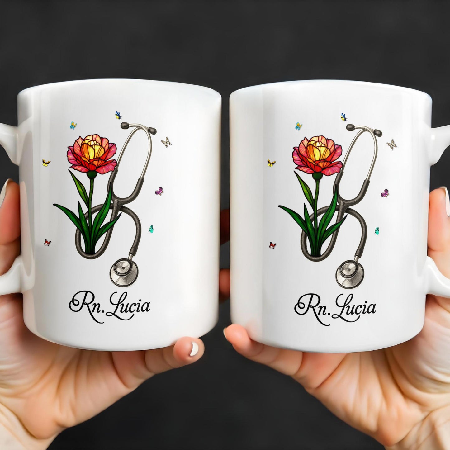 Vibrant Tulip And Stethoscope Design, Beautiful Butterflies